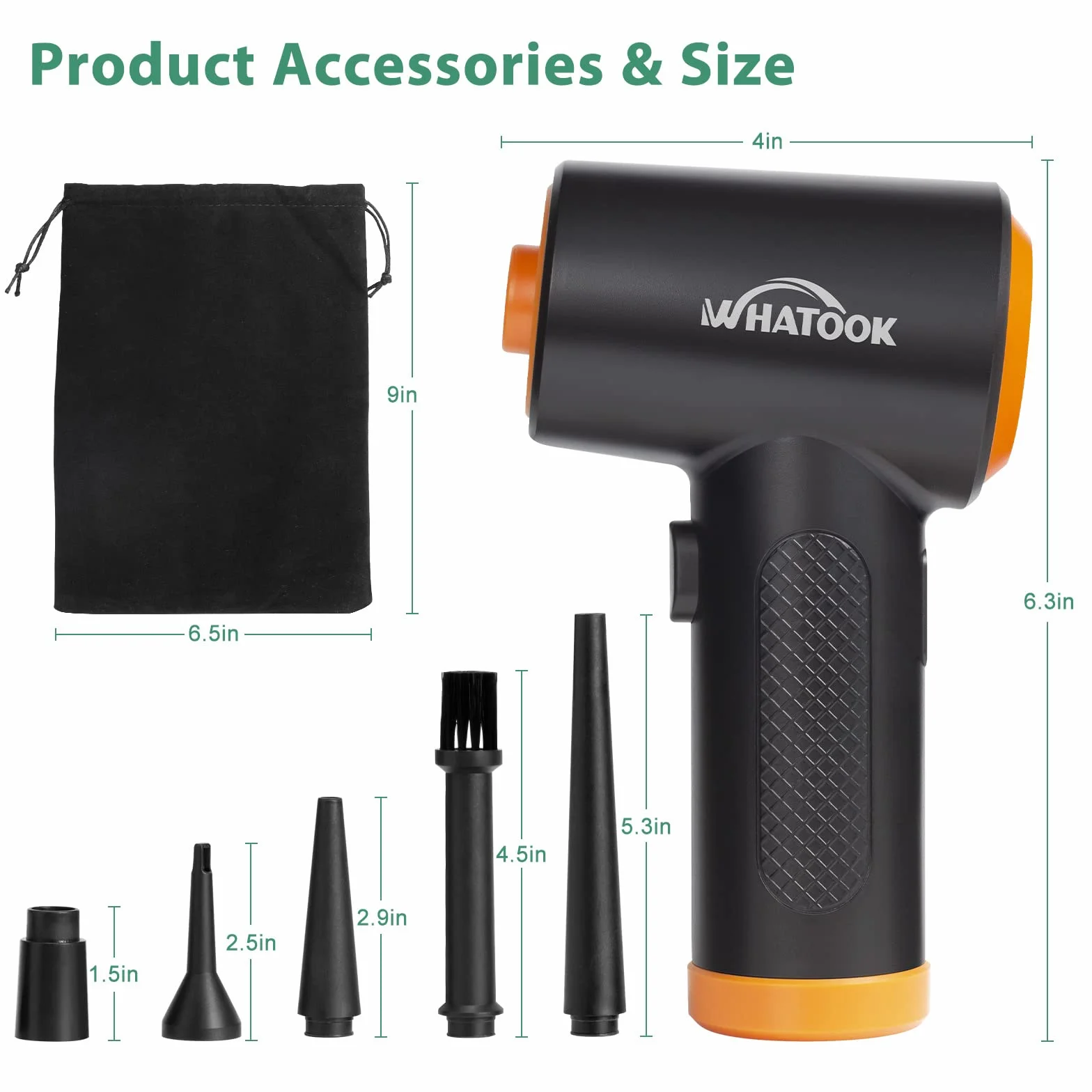 Elektrisches Staubgebläse 60000 U/min, 3 Stufen, LED, USB-C | Druckluftspray-Alternative & Air Duster mit 5 Düsen für PC, Tastatur, Laptop, Kamera, Auto und enge Ecken