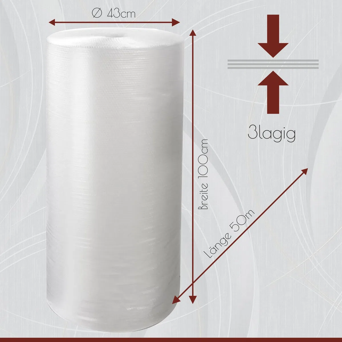Luftpolsterfolie 3 lagig, Verpackungsfolie 3-lagig, Luftpolster Rolle Blisterfolie Noppenfolie Polsterfolie Umzug 1m Knallfolie Polstermaterial Transparent (100cm x 50m)