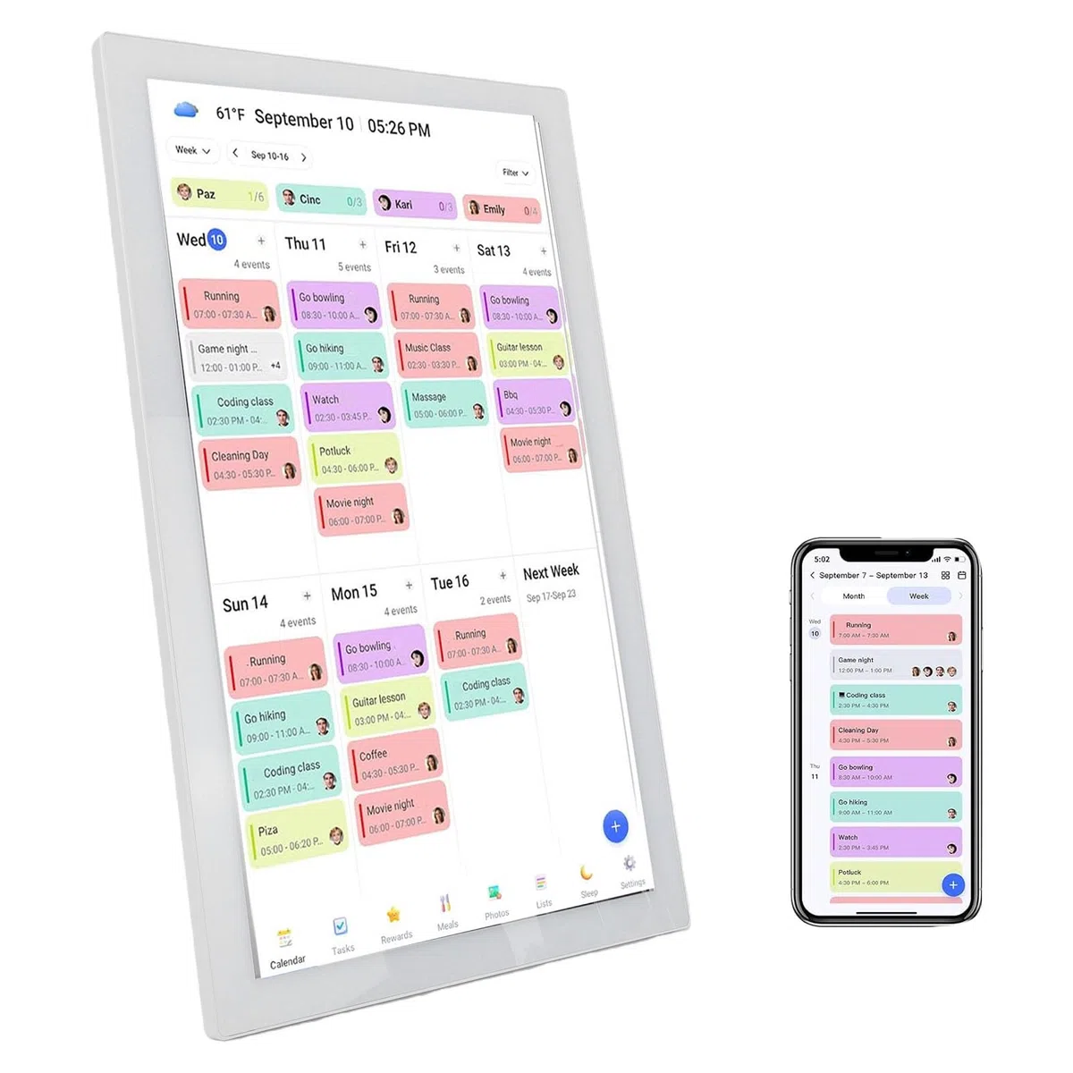 Jectse 21,5-Zoll-Digitalkalender, Interaktiver Touchscreen-Familienplaner mit WLAN-Synchronisierung für Zuhause, Büro und Küche, Multifunktionale Elektronische Aufgabenliste mit (EU-Stecker)