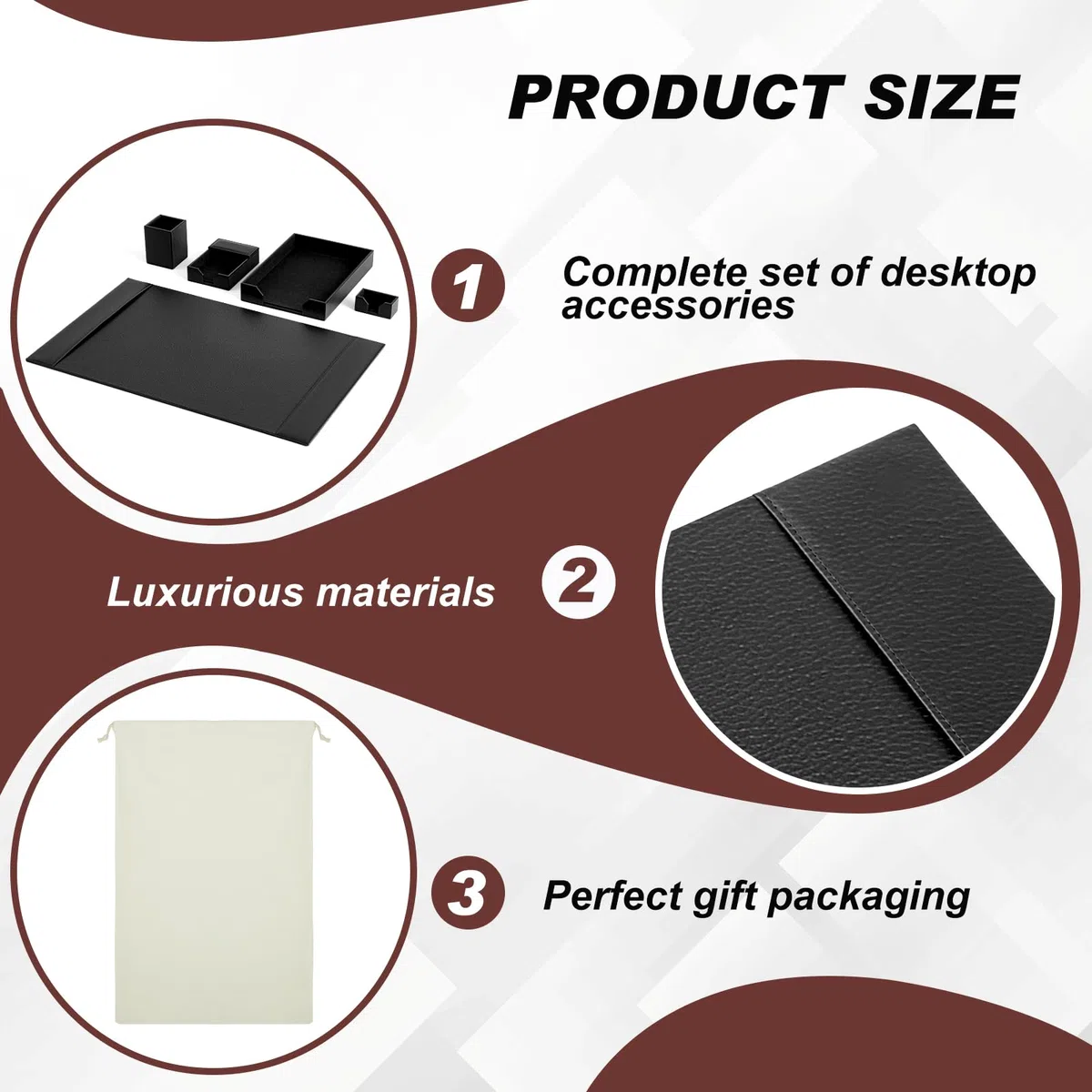 Sayglossy Schreibtischunterlagen-Zubehör-Set aus Leder – Schreibunterlage, Mattenschutz, Organizer mit Seitenschienen zum Schreiben, Büro, Zuhause, Arbeitsplatz, Schreibtischzubehör (schwarz)