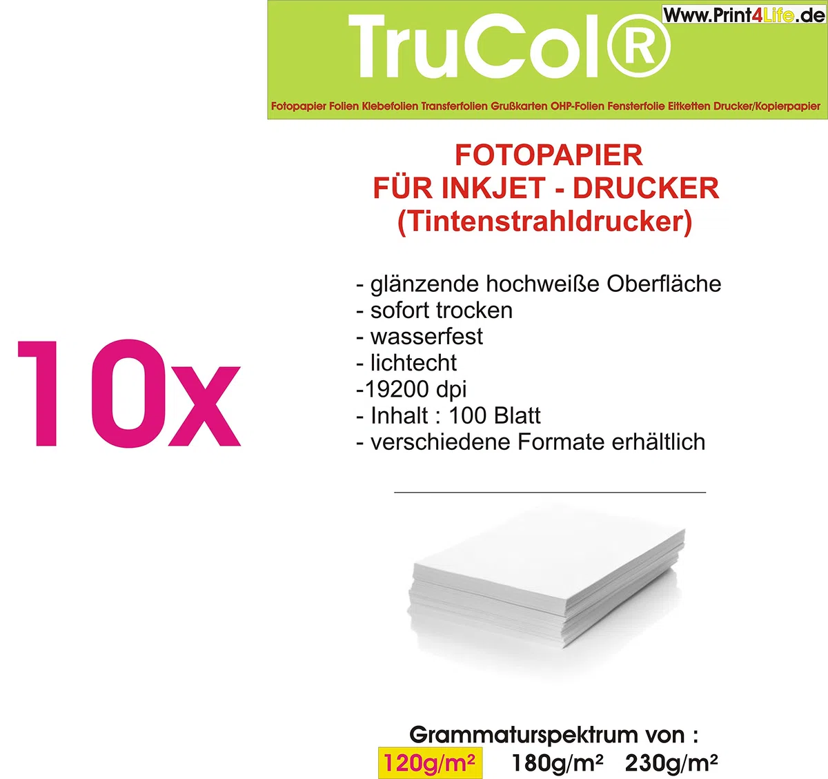 1000 Blatt High Glossy glänzendes Fotopapier DIN A4 120g/m²