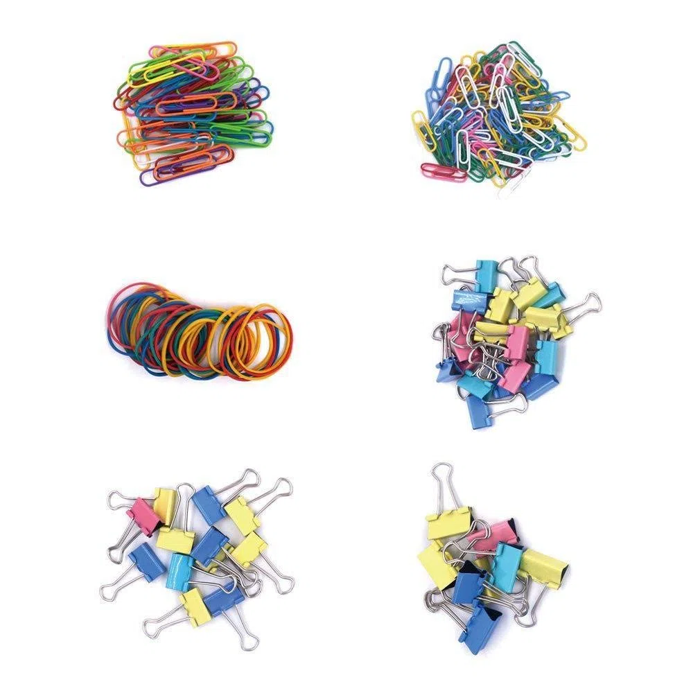 Büroklammern, Binderklammern, farbiges Büroklammern-Set, Schulbedarf, verschiedene Größen, Büroklammern, Gummibänder für Büro- und Schulbedarf, Dokumenten-Organisation