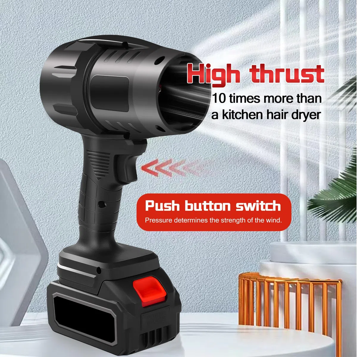 Laubbläser Akku, 800W 35000RPM Turbo Gebläse Akku, mit 21V 1300mAh Batterien, Stufenlose Drehzahlregelung Staubreiniger, Zum Stauben, Autoreinigung und Wasserabblasen, Gartenreinigung (Kurz)