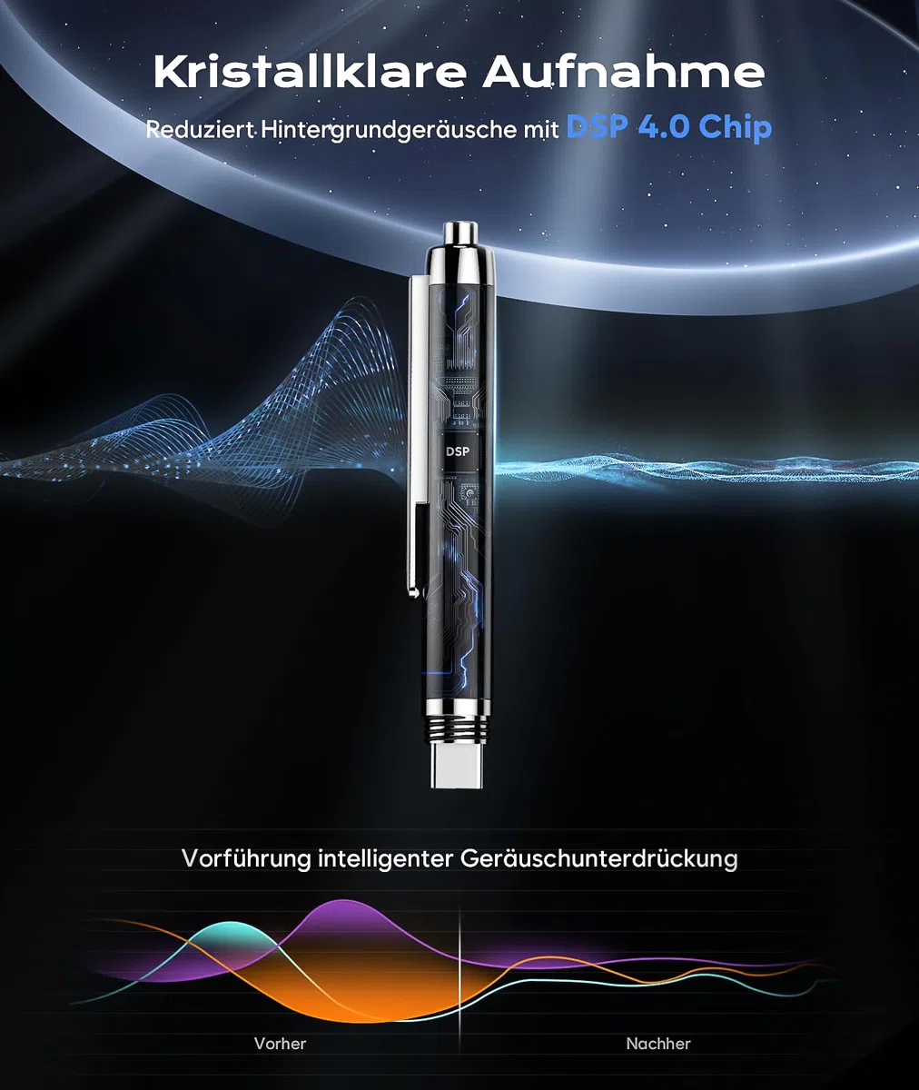 72GB Diktiergerät mit USB-C, 1800h Speicher Diktiergerät Aufnahmegerät, Wiedergabe mit DSP-Rauschunterdrückung & HD-Audio Voice Recorder, Digitales Diktiergerät für Unterricht, Meetings, Interviews