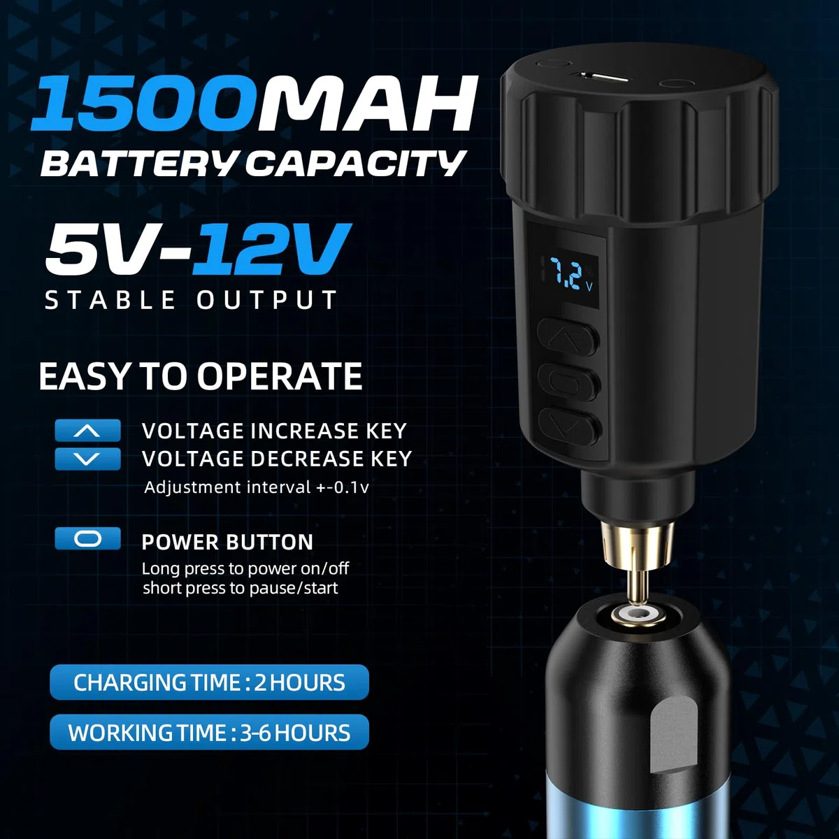 Wireless Rotary Pen Maschine Set, Kabelloses Komplett Kit mit 1500mAh LED-Digitalanzeige Akku, 20stk Cartridge, 11 Flasche Tinten für Anfänger und Profis