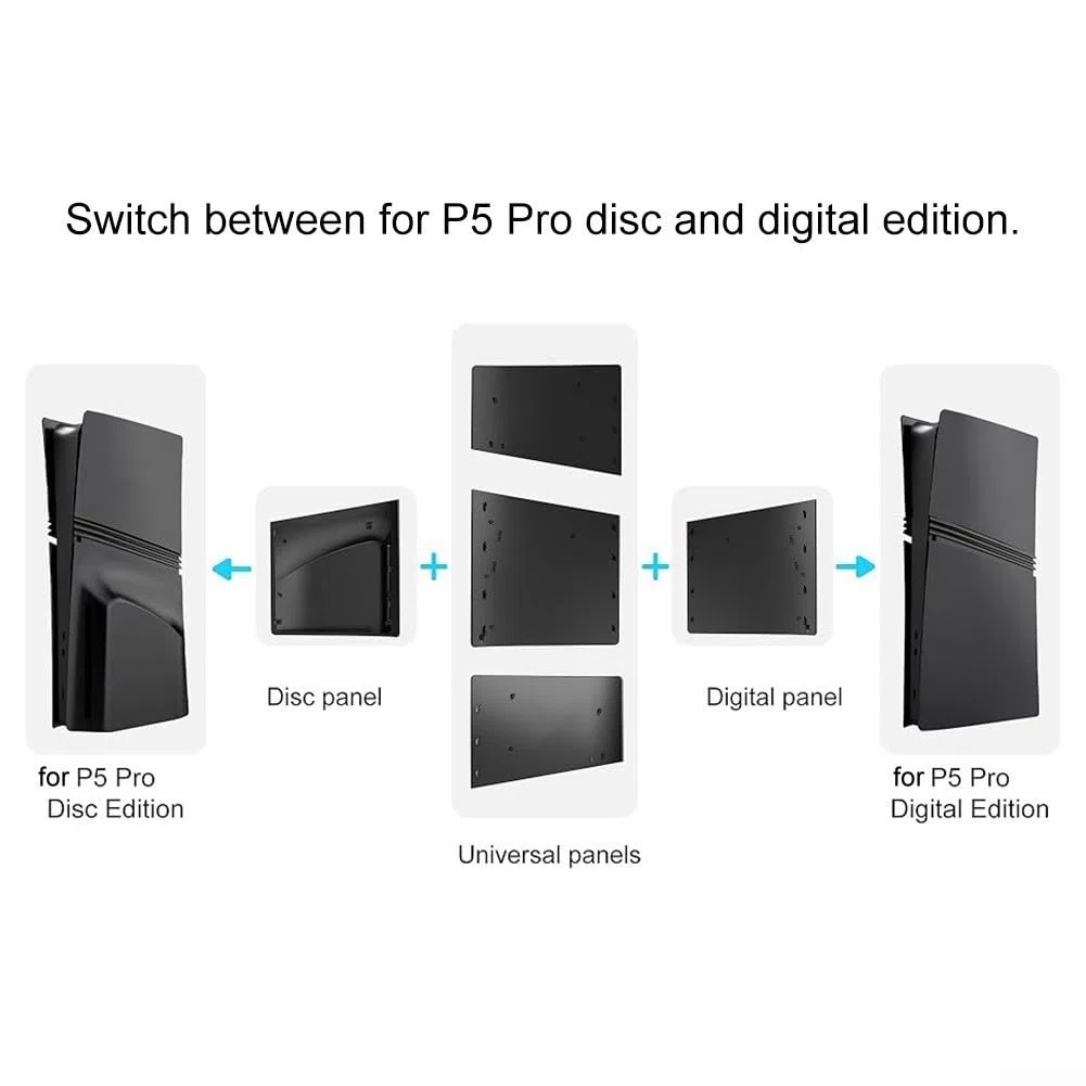 5 x Frontplatten für PS5 Pro Konsole, Ersatzschalen-Set mit 3 mm dicken ABS-Platten, Schutzhülle, Zubehör, kompatibel mit PlayStation 5 Pro Disc (schwarz)