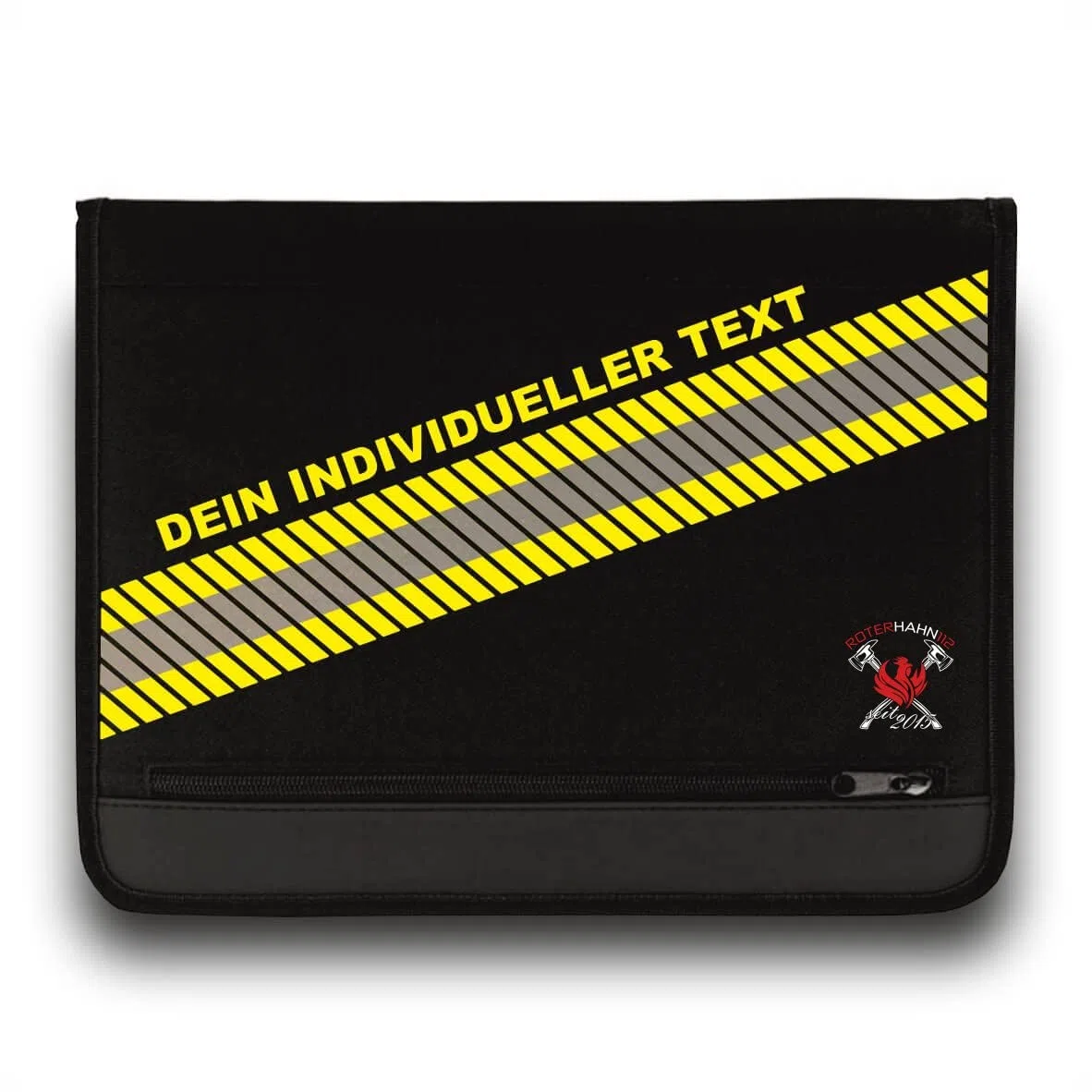 Feuerwehr Schreibmappe 3M Scotchlite/mit individuellem Text/Einsatzorganizer HuPf Style mit Reflexstreifen auch für THW Rettungsdienst