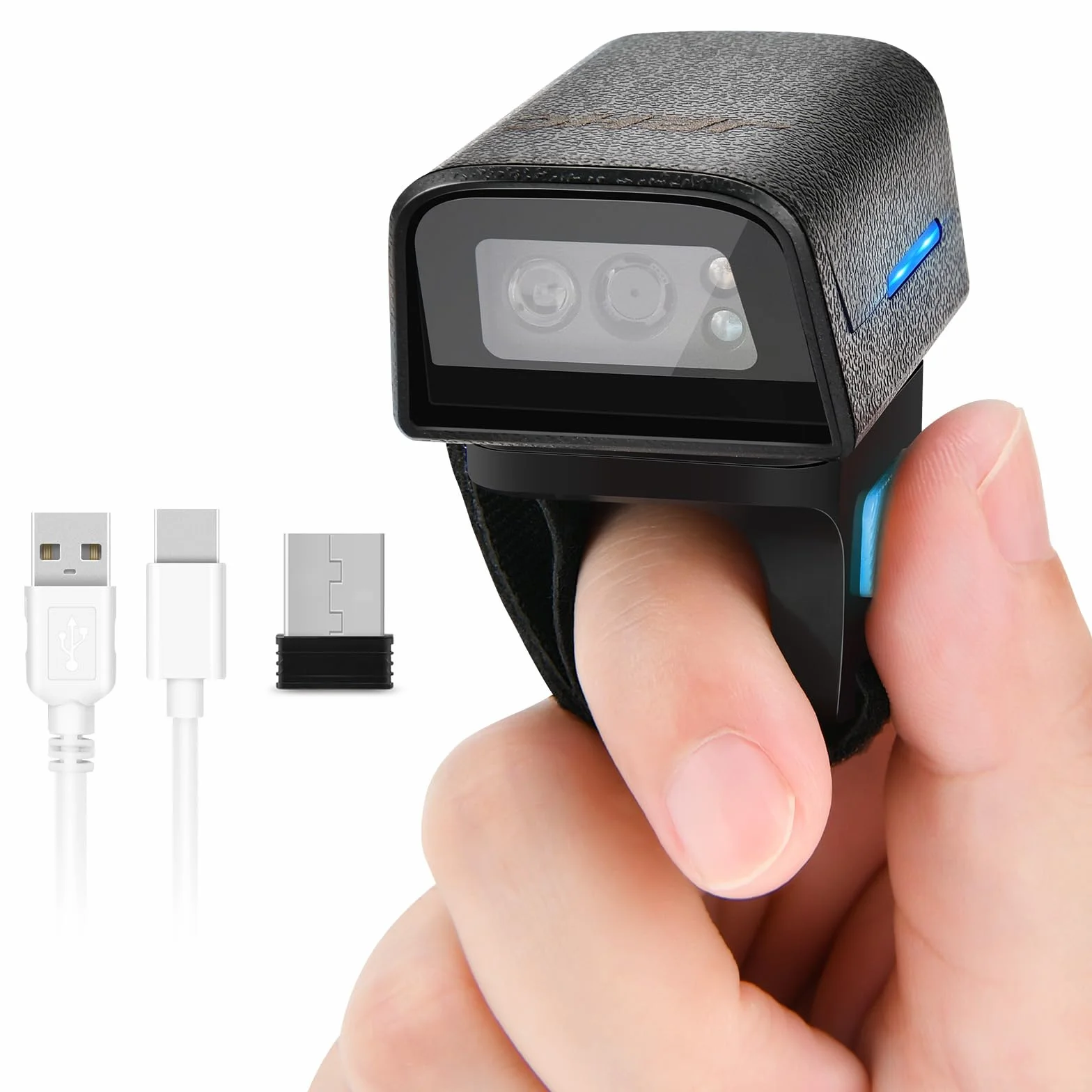 1D 2D Bluetooth tragbarer Ring Barcode Scanner, tragbarer Mini Barcode-Barcode-Leser mit 2,4-GHz-Wireless- und USB-Kabelverbindung