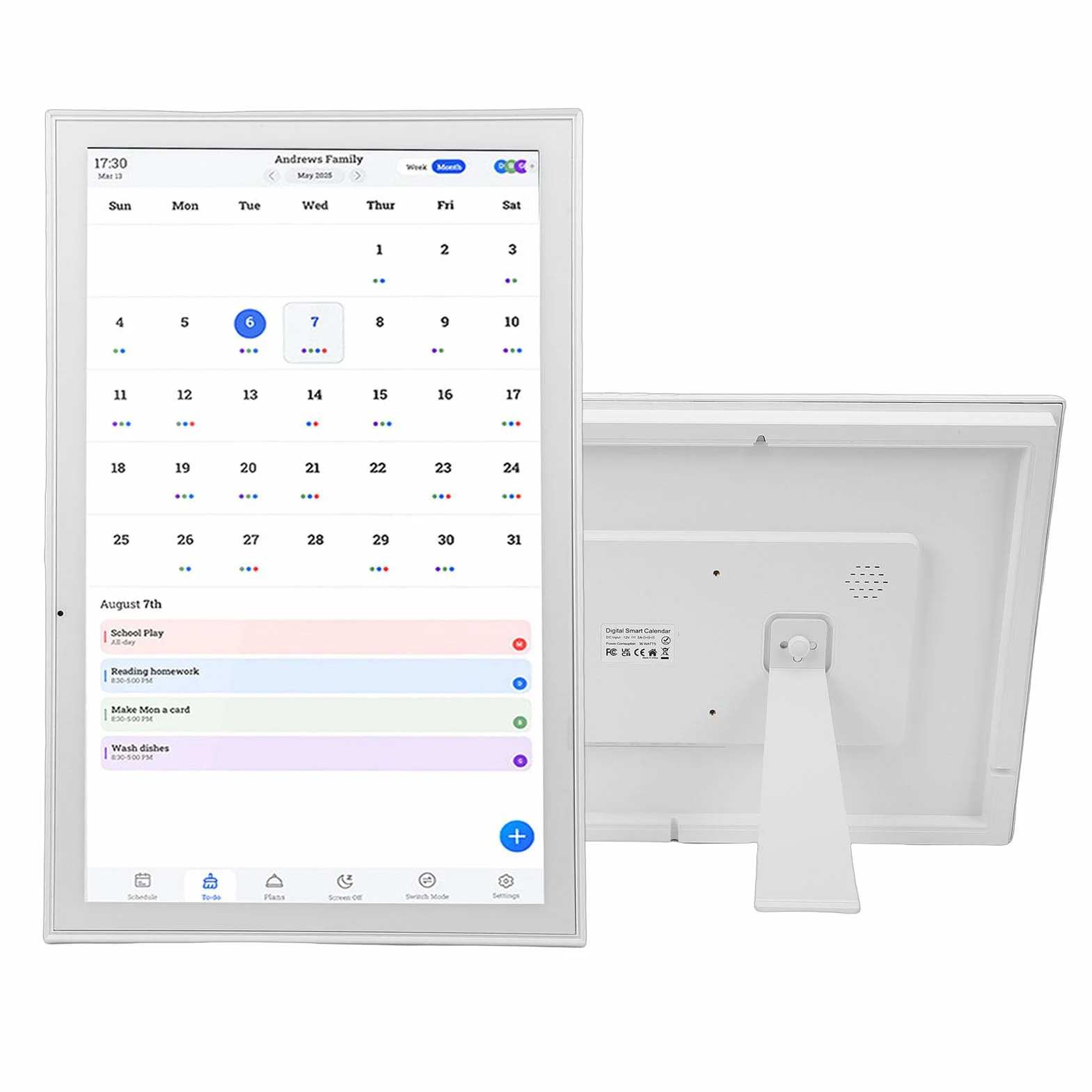 Topiky Elektronischer 21,5-Zoll-Touchscreen-Kalender, Digitaler Familienplaner 1920 X 1080P, Digitaler AI-Porträt-Fotorahmen mit Aufgabentabelle, Tisch- oder Wandmontage in ß (EU-Stecker 100–240