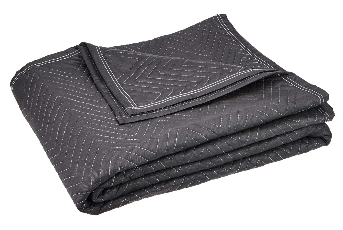 Set von 5 Umzugsfirmenqualität Möbelpackdecken ca 520g/m² - Schwarz, 183x203cm + 1 x Gratis Tragegurte Umzug Transportgurt