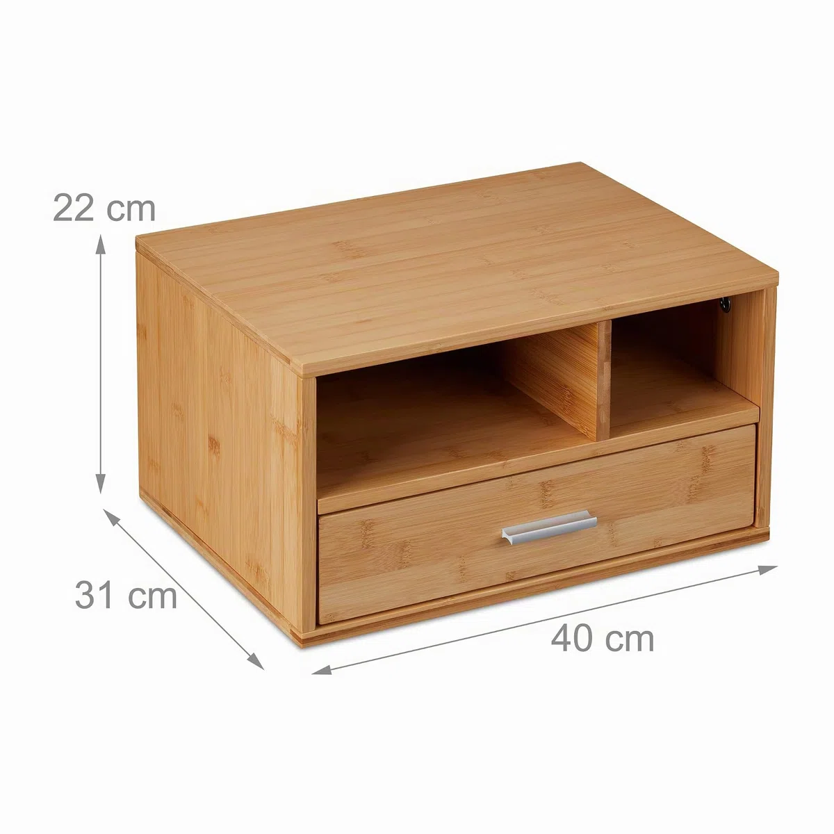 Relaxdays Schreibtisch Organizer, 1 Schublade, 2 Fächer, HxBxT: 22 x 40 x 31 cm, Bambus, Tisch-Organizer für Büro, Natur