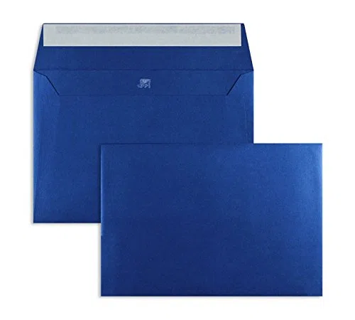 250 Stück, Farbige Briefumschläge, DIN C5, Haftklebung mit Abziehstreifen, Gerade Klappe, 250 g/qm Boutique so... silk, Ohne Fenster, Blau (Fair Blue), Blanke Briefhüllen