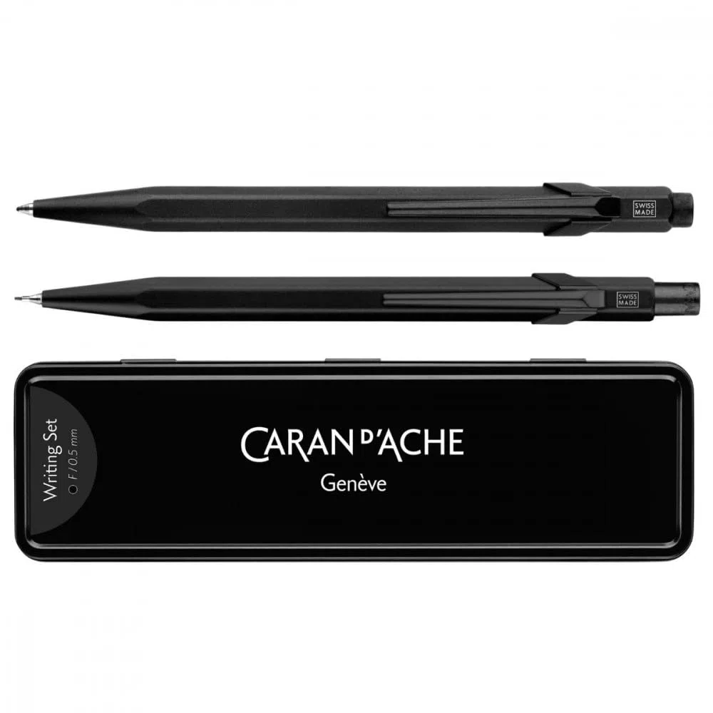 CARAN D’ACHE 849 Black Code Set Kugelschreiber und Druckbleistift 0,5 mm, Aluminium schwarz, Sonderedition, Swiss Made