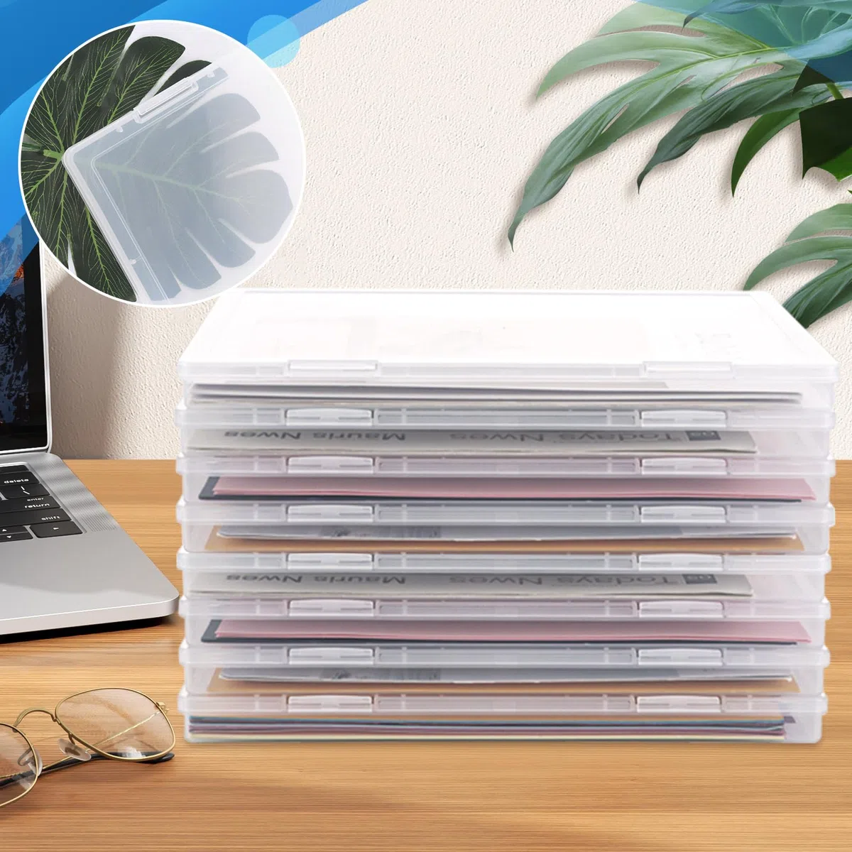 8 Stück Archivbox A4, Transparent Kunststoffboxen, Dokumentenbox Tragbare Archivboxen, Aufbewahrungsbox mit Deckel, Heftbox A4 für Dokumente, Briefe, Sammelalben, Zeitschriften