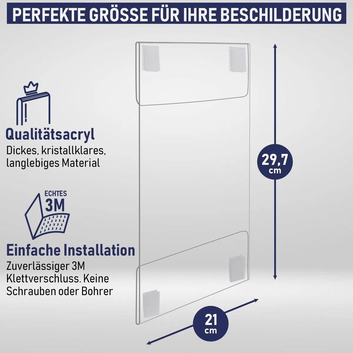Acryl-Schilderhalter zum Einklemmen, A4 - Hoch- oder Querformat, durchsichtiger Wandrahmen, perfekt für Zuhause, Büro, Geschäft, Laden, Restaurant, mit Klettverschluss zur Wandbefestigung (A4-6 Pack)