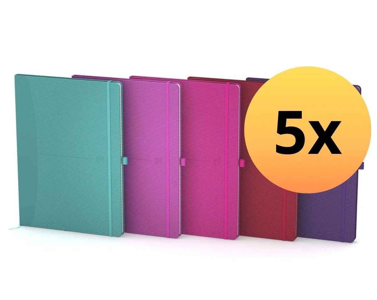 Oxford Notizbuch Signature, 5er Pack, DIN B5, kariert, je 160 Seiten, 5 Farben