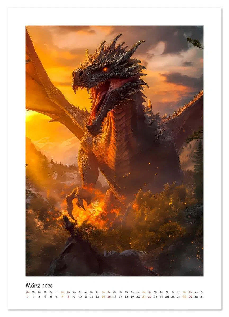 Die Drachenschlacht (hochwertiger Premium Wandkalender 2026 DIN A2 hoch), Kunstdruck in Hochglanz: Eine Bilder Geschichte über Ritter, Drachen und die große Liebe. (CALVENDO Wissenschaft)