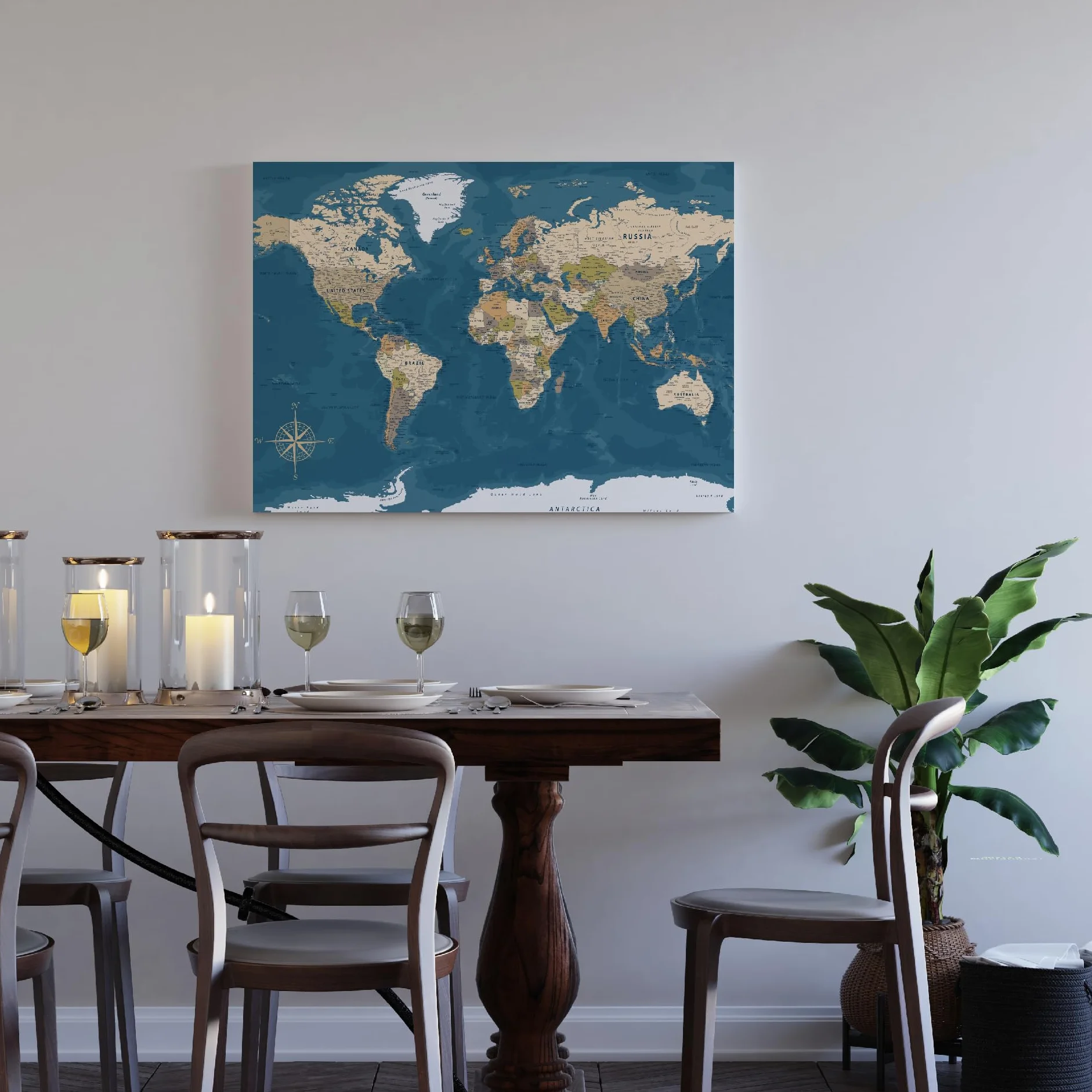 framed concept | Weltkarte mit Pinnnadeln | Handgefertigte Wanddekoration mit 50 goldenen Pins | Einzigartige Geschenkidee