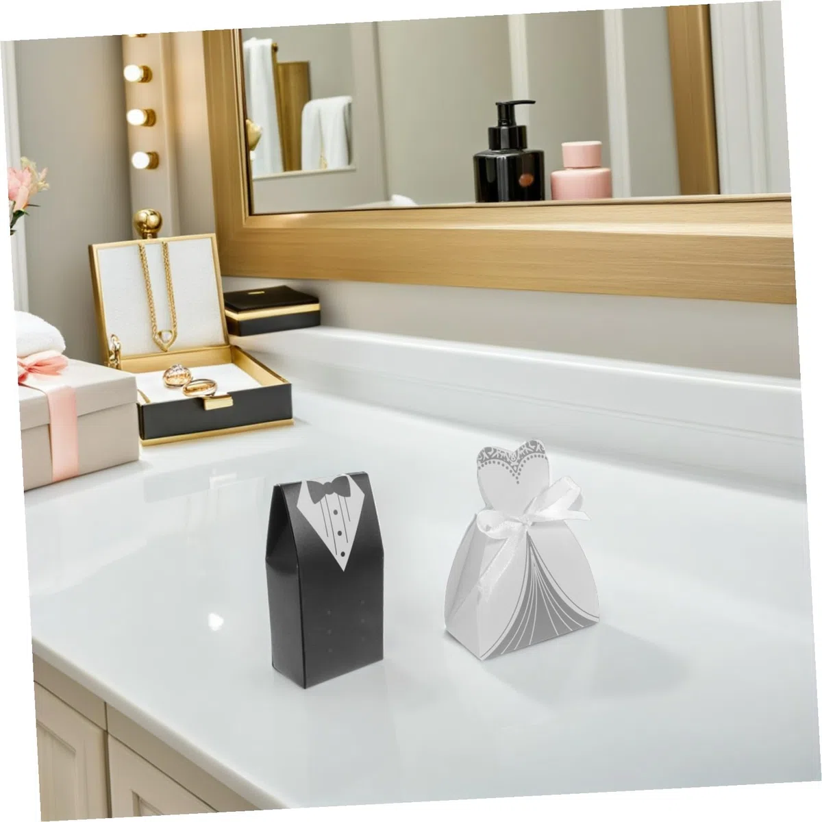 WHAMVOX 200 Stück Hochzeit Süßigkeiten Geschenkboxen aus Papier Elegante Braut und Bräutigam Form Robuste Klappboxen als Tischdeko und Gastgeschenk für Hochzeitsfeier Vielseitig Einsetzbar
