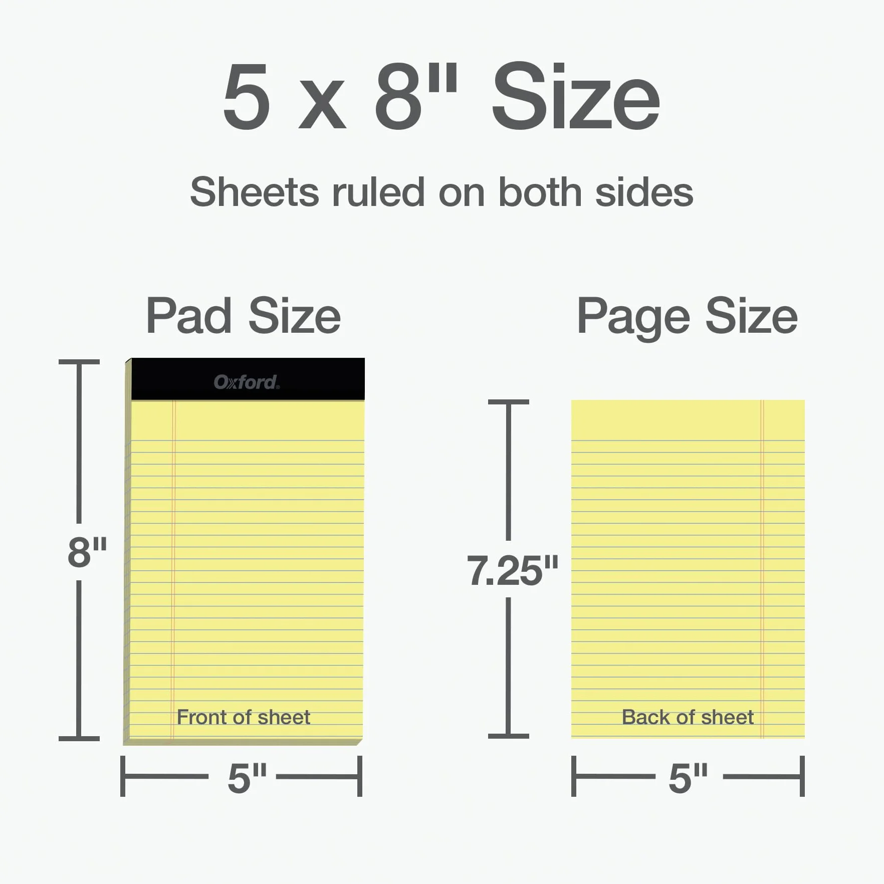Oxford 74017 Notizblöcke, 5 x 8 Stück, schmal, liniert, gelbes Papier, 50 Blatt pro Schreibblock, hergestellt in den USA