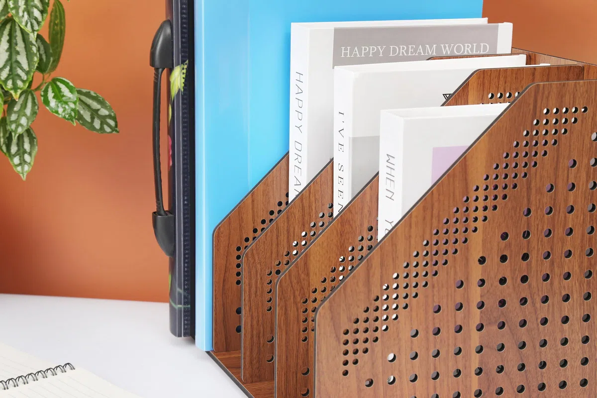 Holz Schreibtisch Organizer Büro Ablage, Ordnungssystem, Zeitschriftenhalter, Aktenablage - stilvoller Büro Organisator aus Holz für das Home Office