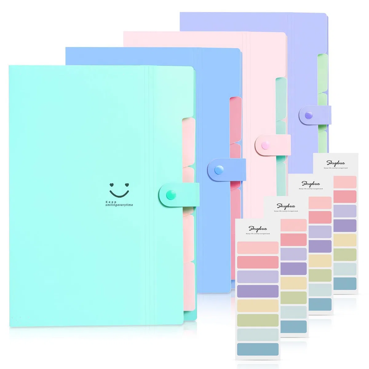 SKYDUE Fächermappen mit 5 Taschen, Akkordeon-Aktenordner mit 32 Etiketten, tragbarer Dokumentenpapier-Organizer, Aktenordner, Brief-/A4-Größe, 4 Stück