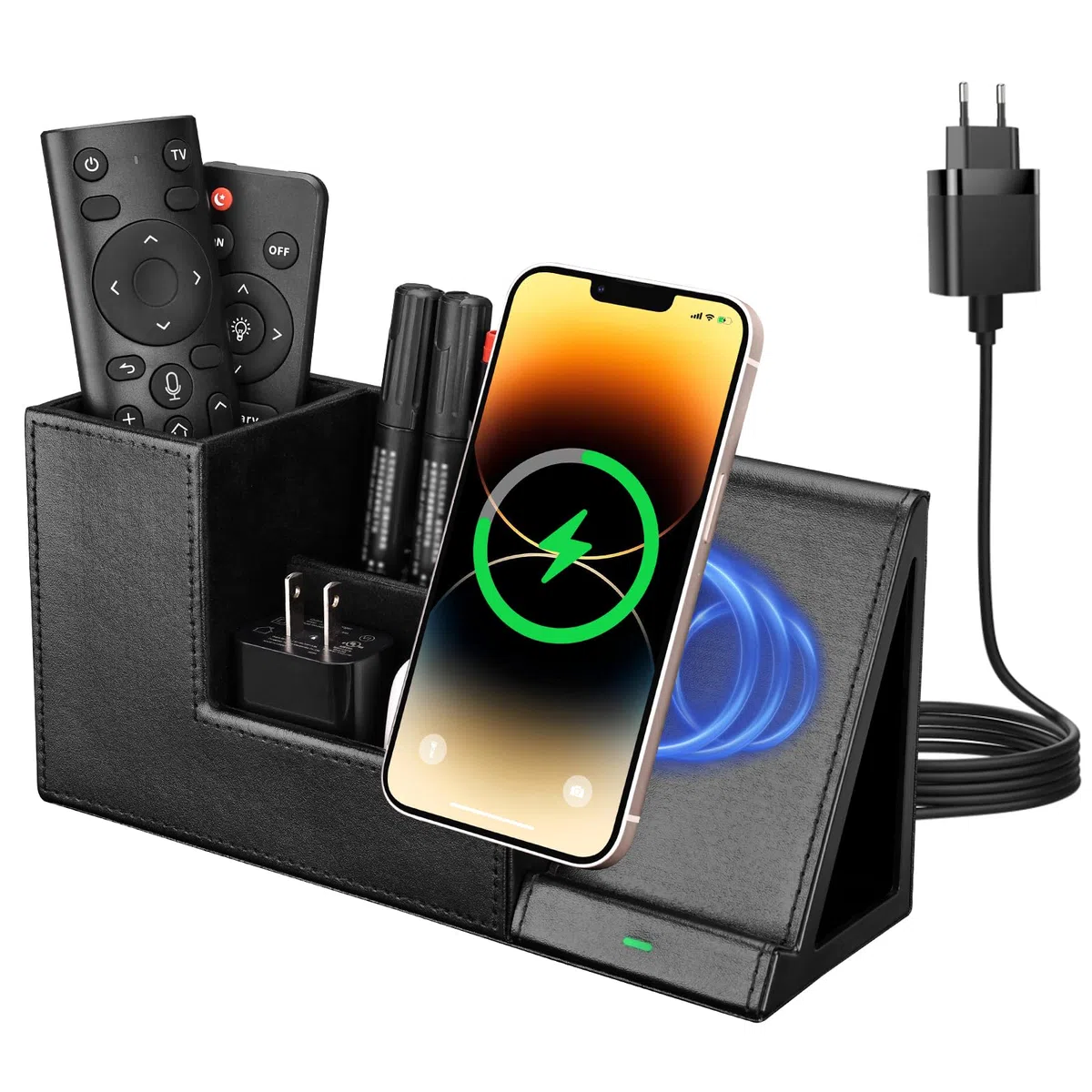 GORESE 2 in 1 Stiftehalter Schreibtisch Organizer mit Schnelles kabelloses Ladegerät, Büro Organizer bürobedarf 10W Induktive Ladestation für iPhone15 14 13 12Pro Max Samsung Galaxy S23/S22/S21/S20/S9