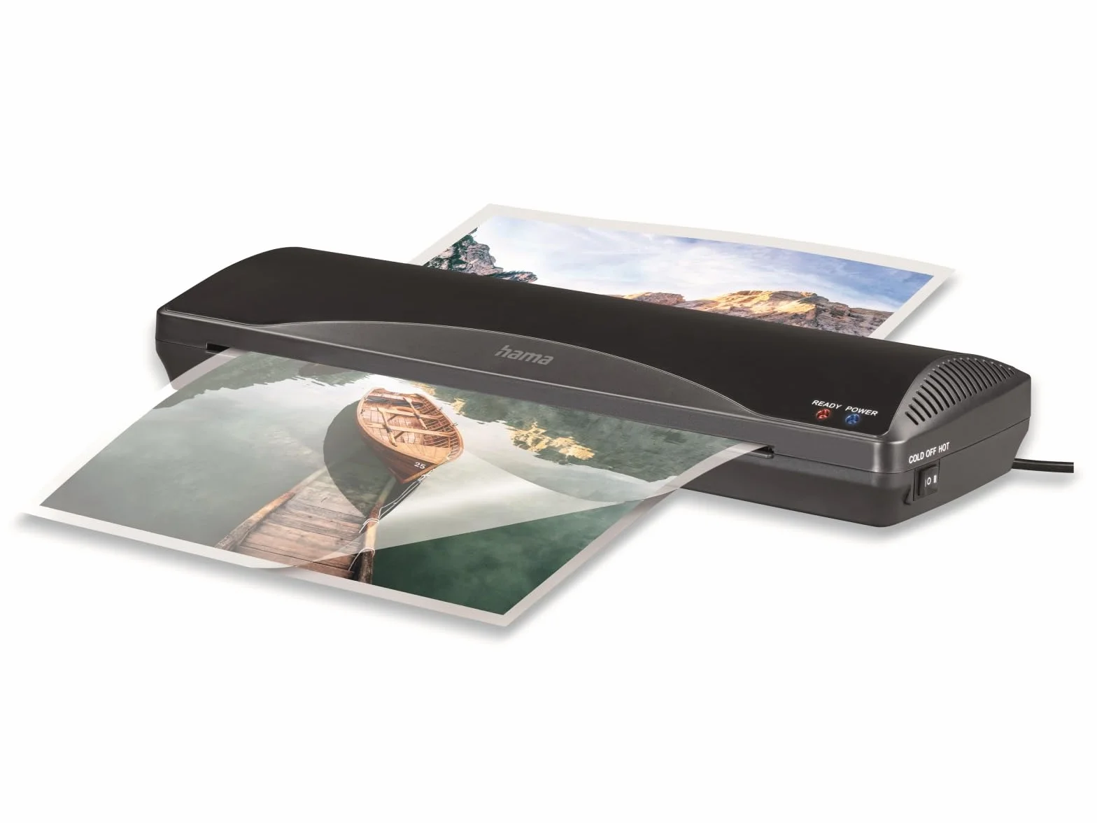 Hama Laminiergerät heiß und kalt mit Laminierfolien A3 (Laminator zum Kaltlaminieren und Heißlaminieren, schnelles Aufheizen, zuhause, Homeoffice, Büro, Schule, Anti-Blockier-Taste, 80 bis 125 mic)