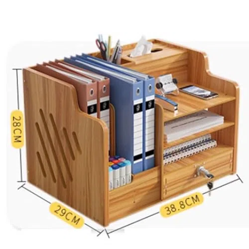 Schreibtisch-Organizer aus Holz mit Schublade – A4-Papiersortierer und Zeitschriftensammler, Zubehör Aufbewahrungsbox, Dokumentenständer,