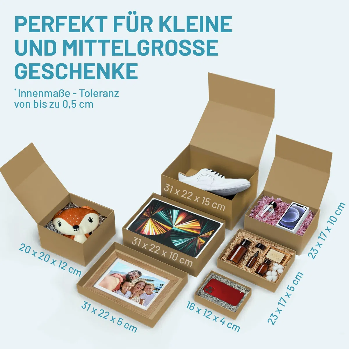 Geschenk-Box Weihnachten (10 Stk.) | 31x22x10 cm | Geschenk-Karton mit Deckel & Magnet-Verschluss für Weihnachtsgeschenke | Weihnachtsverpackung mit Aufschrift 'Merry Christmas' Grün