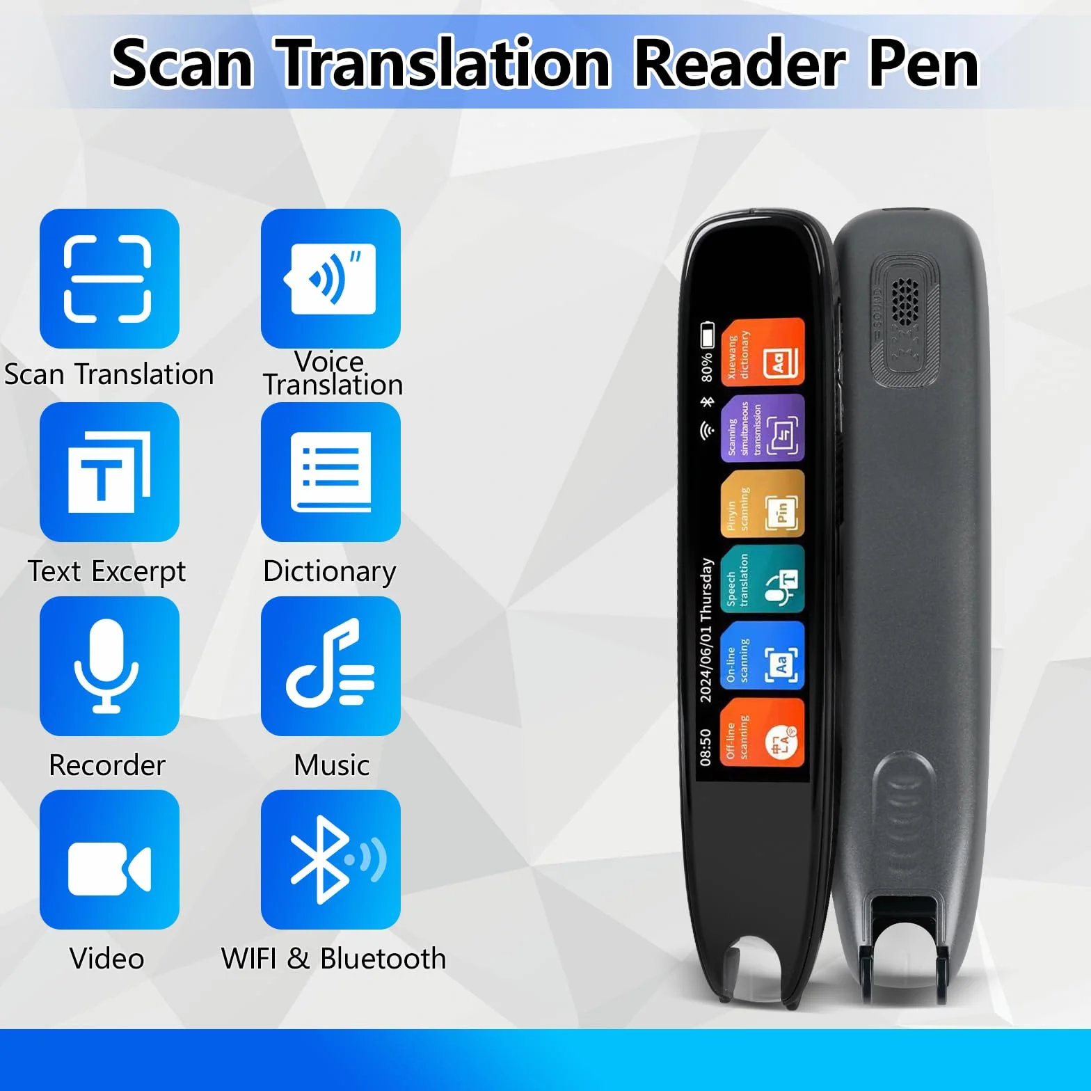 panthem Scan Übersetzer Stift mit Sprachausgabe, Echtzeit Sprachübersetzer for 142 Sprachen, Touchscreen Intelligenter Lesestift Übersetzungsstift für Sprache, Text, Legasthenie, Lernen, Reisen