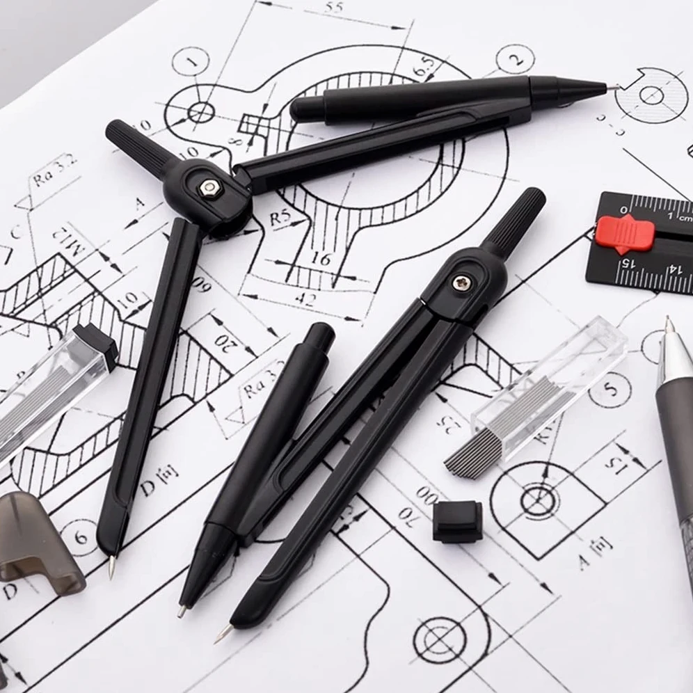 BAtlam Drafting Kit Schwarz Geometrie Math Set Kompass und Bleistift Schüler Zeichenwerkzeuge Schreibwaren Kompass Kompass Zeichnung Winkelmesser Winkelmesser for Schule (Color : 1pcs) (1pcs)