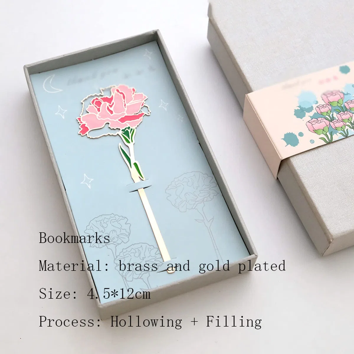 caihuashopping Lesezeichen Nelken Metall Lesezeichen Nette frische Blume Messing Vergoldete Geschenk Lehrer Tag Buch Markierungen