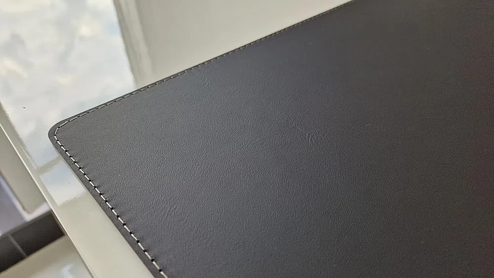 Schreibtischunterlage Echt Leder Nappaleder 60 x 40 Schwarz mit grauer Naht