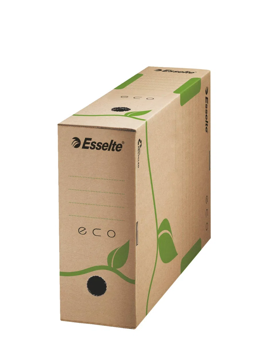 Esselte Eco Archiv-Schachtel, 100 mm Rückenbreite, Aktenkarton A4, 100 % recycelte Wellpappe, 100 % recycelbar, Archivboxen mit geometrischem Design, 25 Stück, Naturbraun, 623917