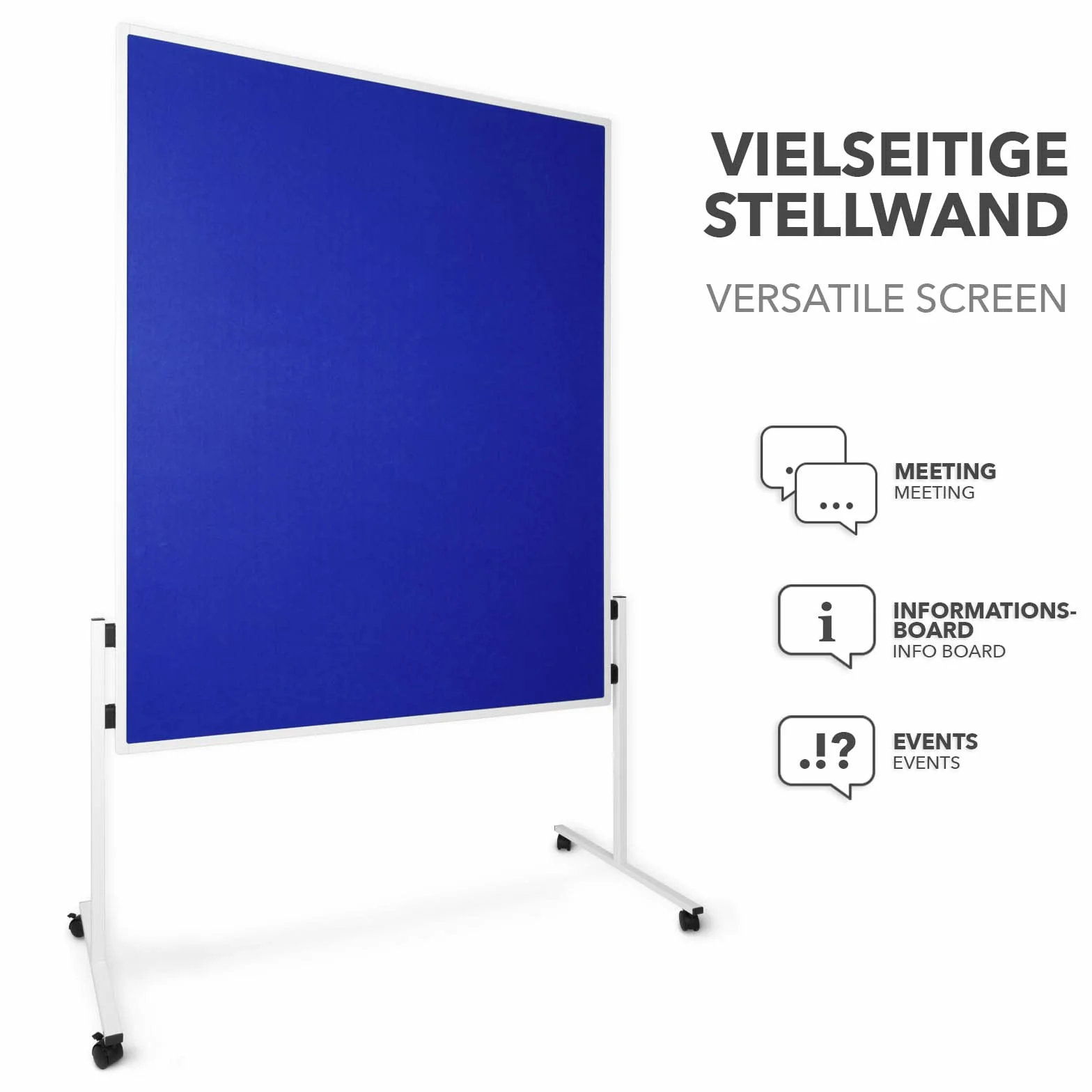 Floordirekt Filz Moderationstafel Metaplanwand mit feststellbaren Rollen | Filztafel Pinnwand | Moderationswand Doppelseitig nutzbar - Stabiler Metallrahmen (150 x 120 cm, Blau)