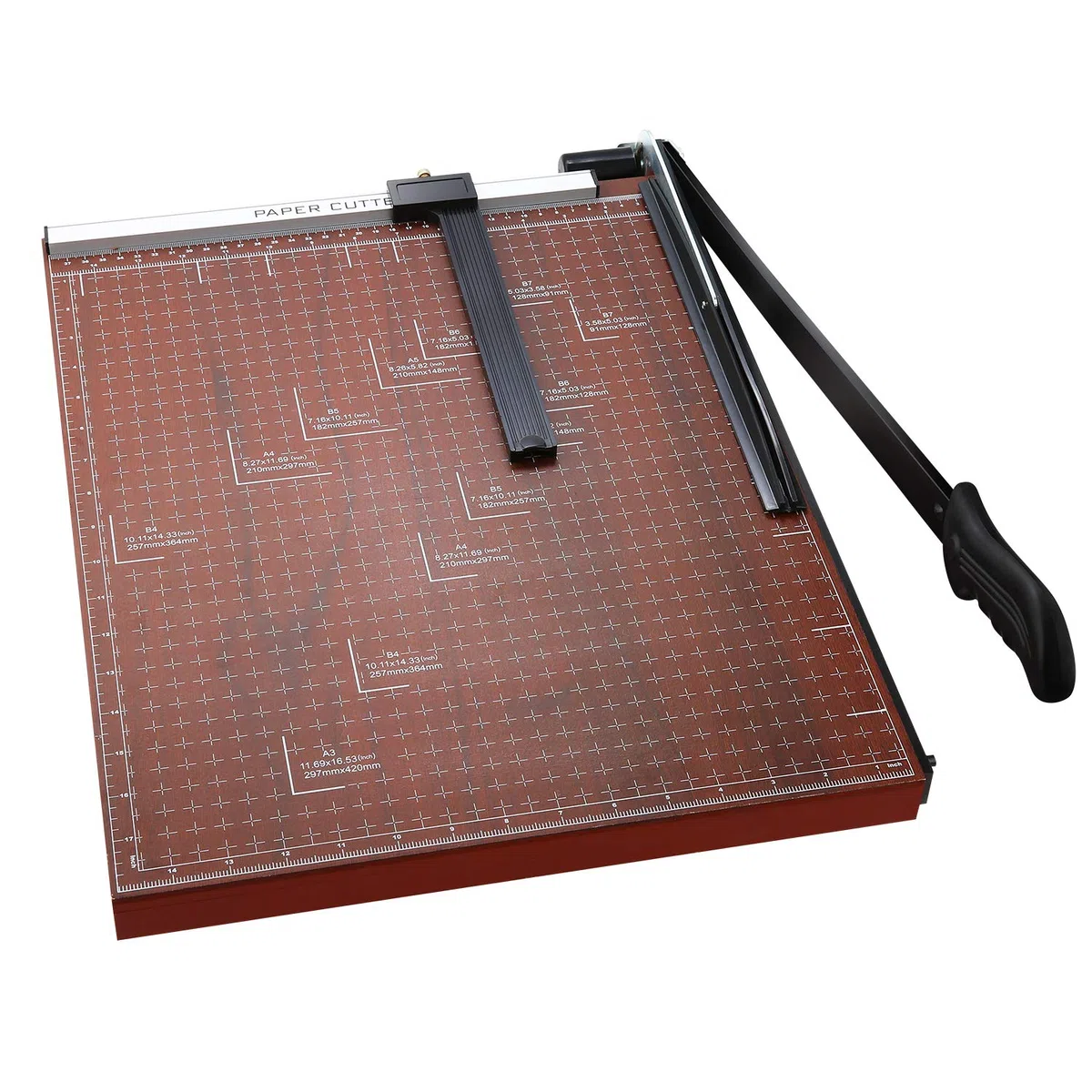 A3 Papierschneidemaschine, Profi-Cutter, Papierschneider, Hebelschneider, Holzsockel, 48,5 x 38,5 x 3,3 cm