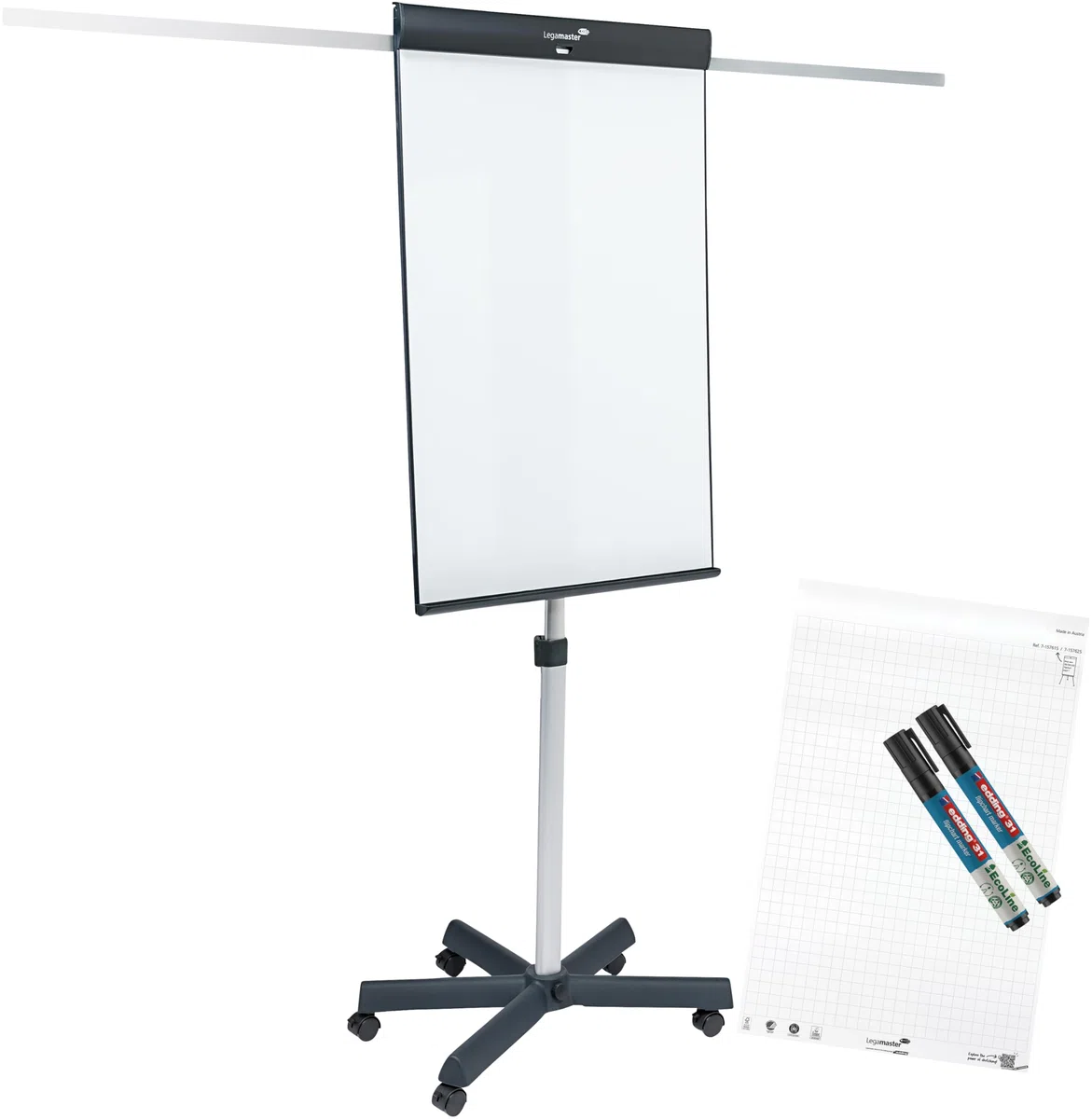 Legamaster SKETCH PRO mobiler Flipchart, magnetisch, höhenverstellbar, mit Sternfuß und Seitenarmen