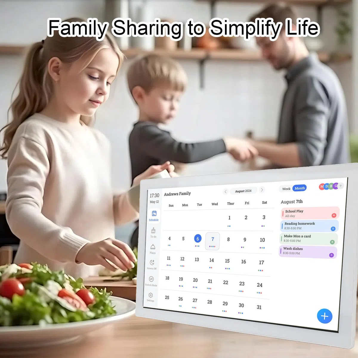 Jectse 21,5-Zoll-Digitalkalender, Interaktiver Touchscreen-Familienplaner mit WLAN-Synchronisierung für Zuhause, Büro und Küche, Multifunktionale Elektronische Aufgabenliste mit (EU-Stecker)