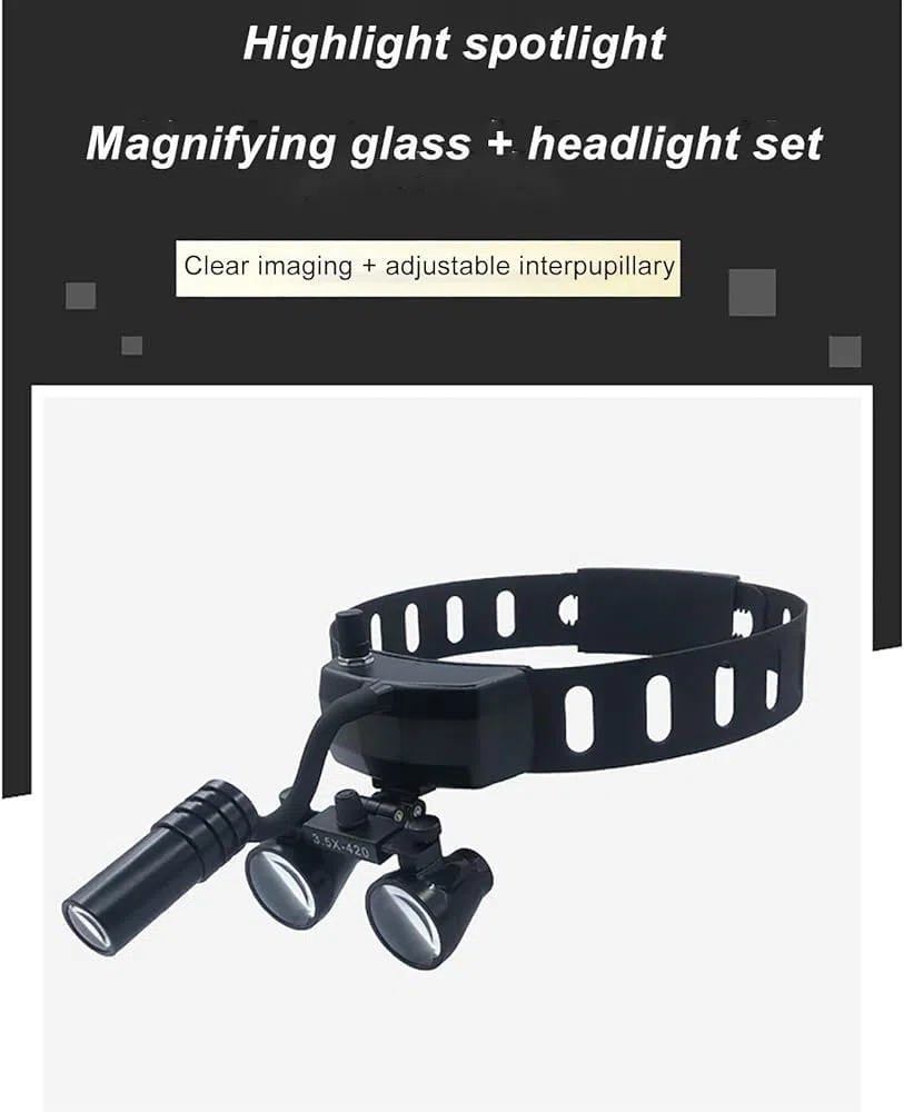 Fernglaslupe 3,5x420mm mit LED-Lupenbrille mit Licht, tragbare Brille, Stirnlampe, Laborausrüstung für verstellbaren Winkel,