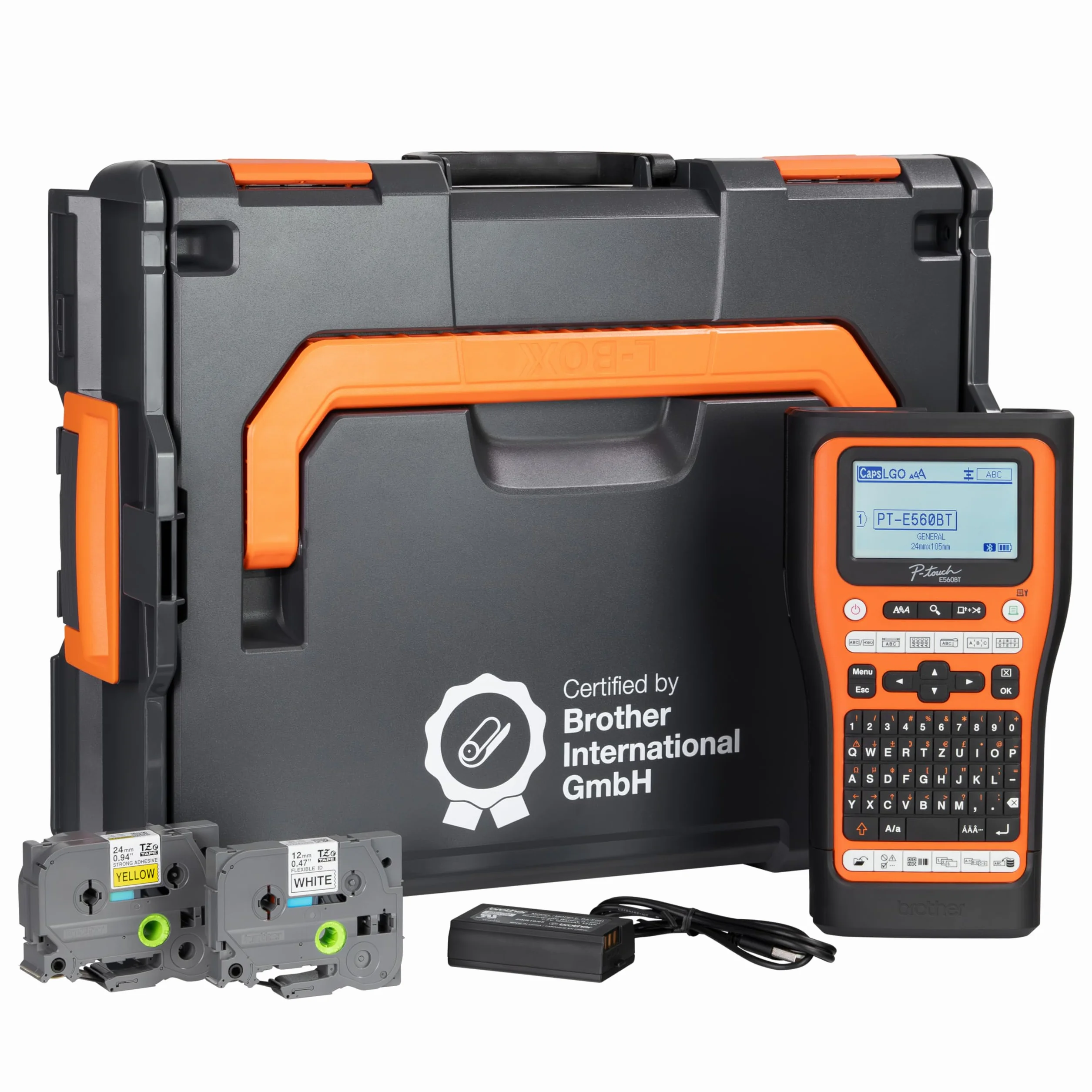 Brother PT-E560BT Beschriftungsgerät | Bluetooth und USB-Typ C, Li-Ion Akku, 2 Pro Tape Schriftbänder, L-BOXX 136 Systemkoffer mit Schaumstoffeinlage