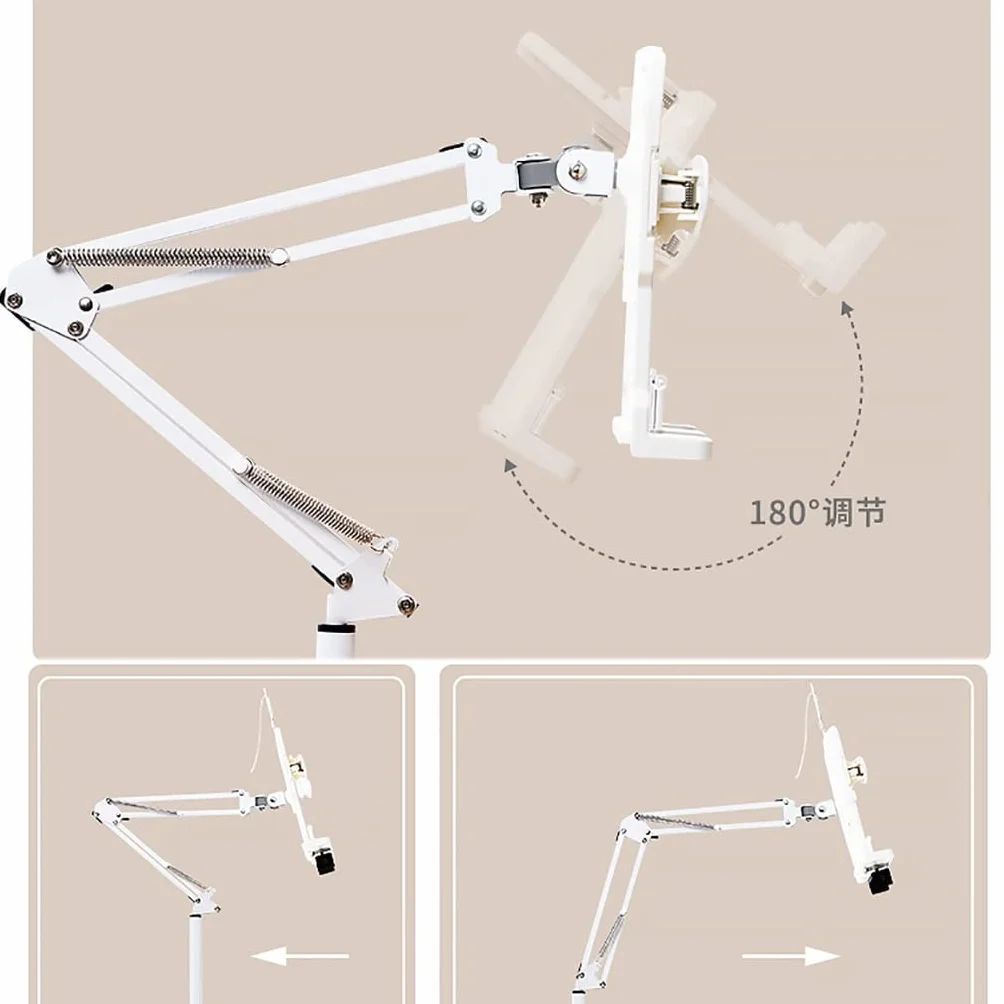 Klappbares Leseregal, Bodenständer, Boden-Leseständer, Buchhalter, höhenverstellbar, Kochbuchständer, Bodenmontage, Langer Arm, Tisch, Bett, Notenständer (Größe: mit Lampe)