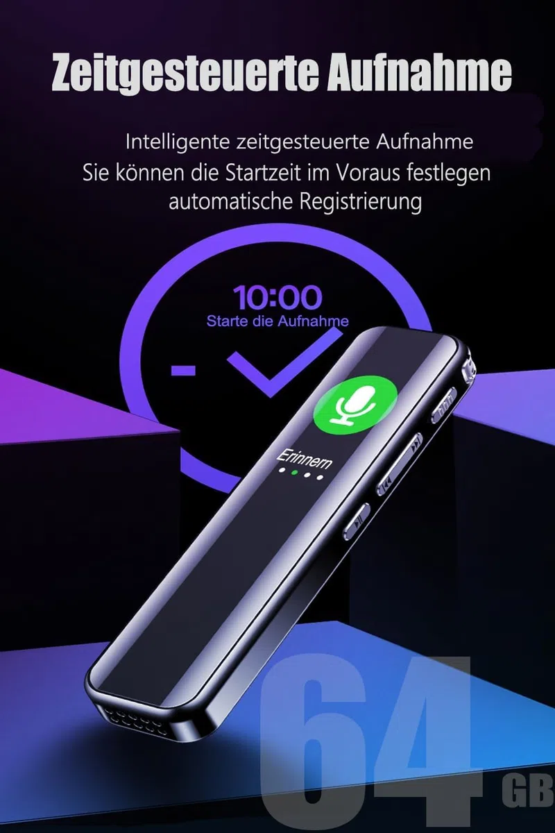 Diktiergerät 64 GB Speicher, Wiederaufladbar Uer USB, Sprachsteuerung, Mit MP3 Player Diktiergerät Mini, Für Kurs, Besprechungs Und Voice Recorder Diktiergerät Mit Schreibfunktion, Voice Recorder