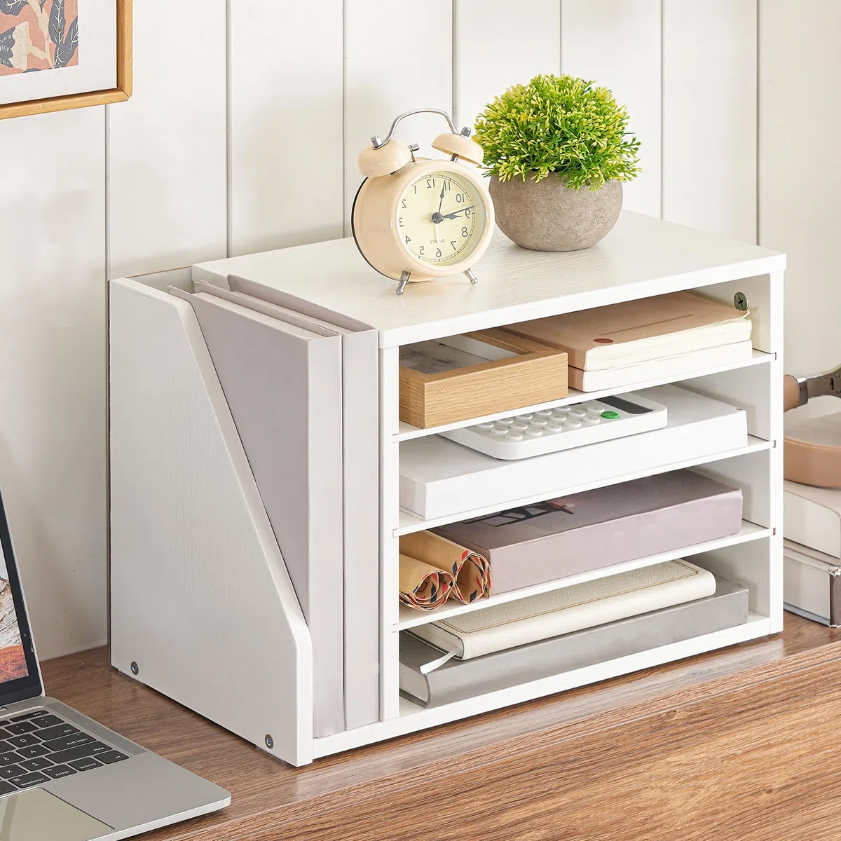 HOOBRO Holzwerkstoff Schreibtisch Organizer, Dokumentenablage, Aktenablage, Briefablage, Schreibtisch Organizer, Büro Aufbewahrung für Akten, Post, Umschläge, Zeitschriften, Weiß EWT41WF01