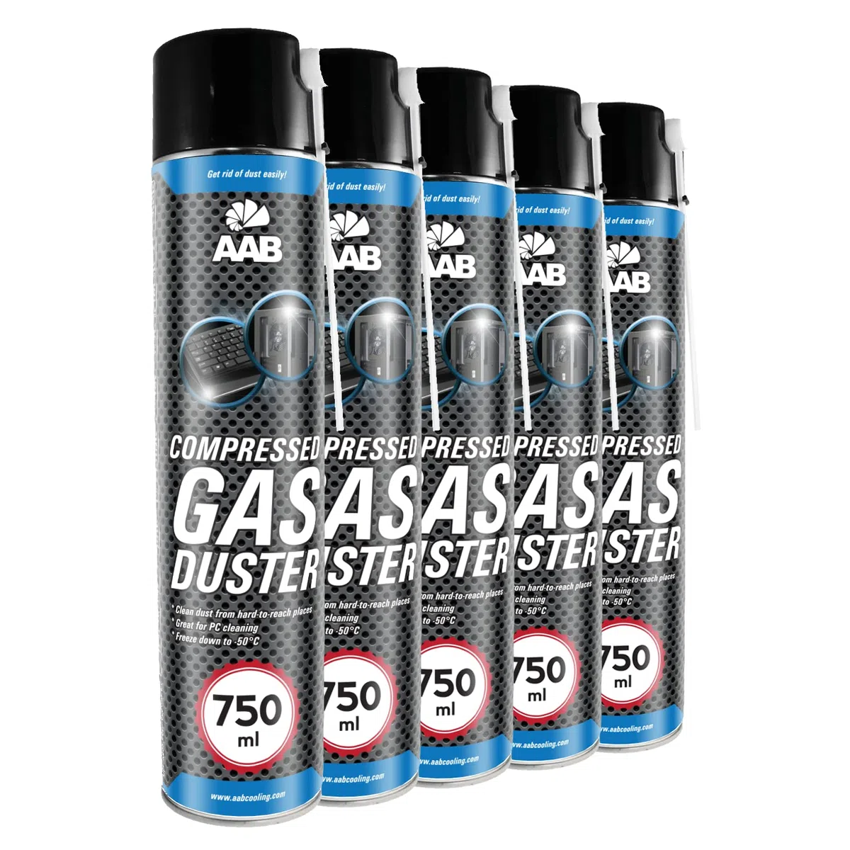 AABCOOLING Druckluftreiniger 5 x 750ml, Reinigungsspray für Tastatur, PC, Keyboard, Bildschirme, Spielekonsolen, Kopierer, Computergehäuse, Luftdruckspray