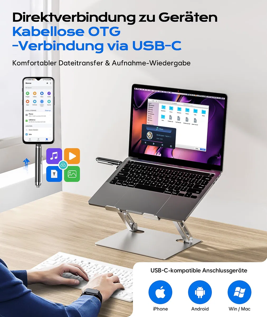 72GB Diktiergerät mit USB-C, 1800h Speicher Diktiergerät Aufnahmegerät, Wiedergabe mit DSP-Rauschunterdrückung & HD-Audio Voice Recorder, Digitales Diktiergerät für Unterricht, Meetings, Interviews