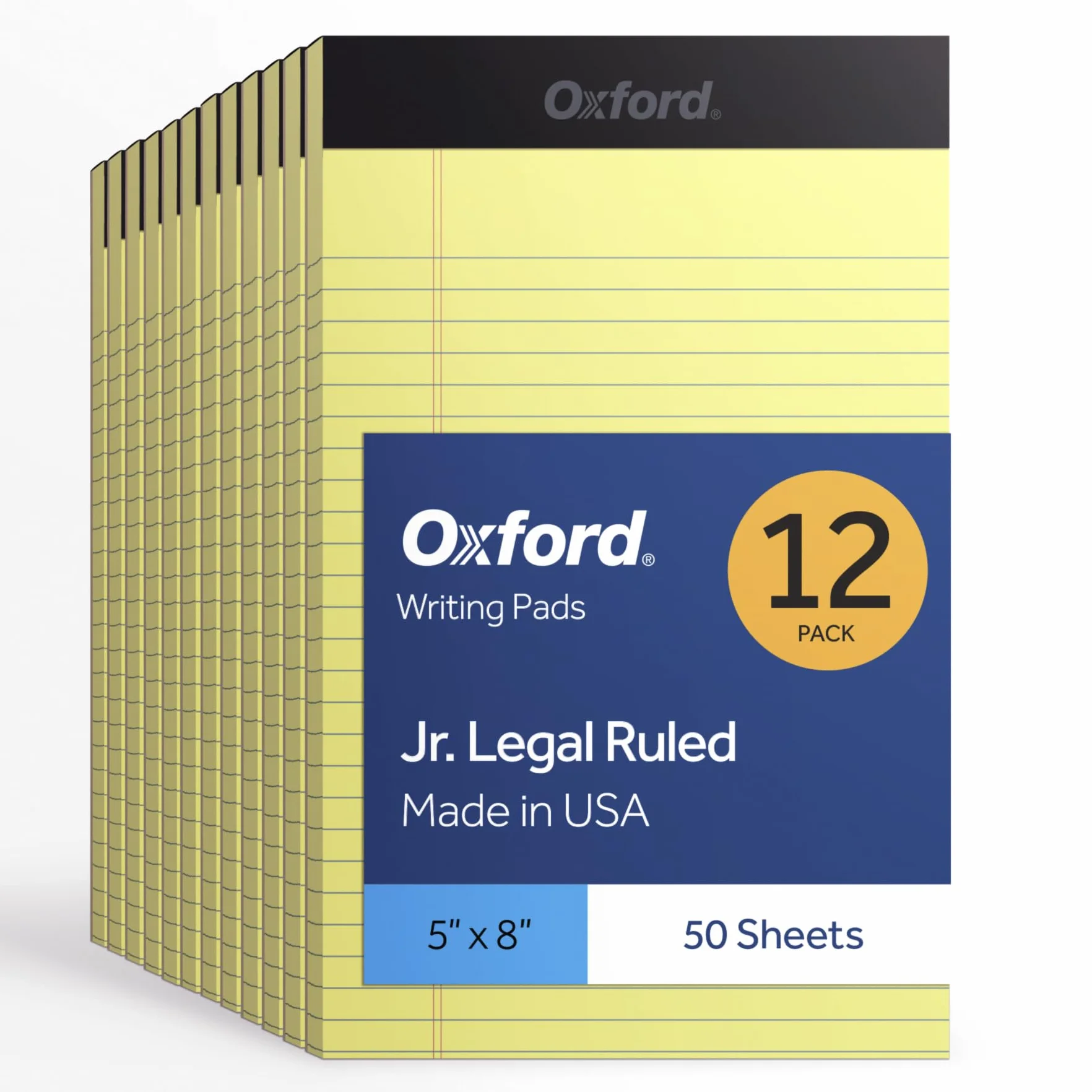 Oxford 74017 Notizblöcke, 5 x 8 Stück, schmal, liniert, gelbes Papier, 50 Blatt pro Schreibblock, hergestellt in den USA