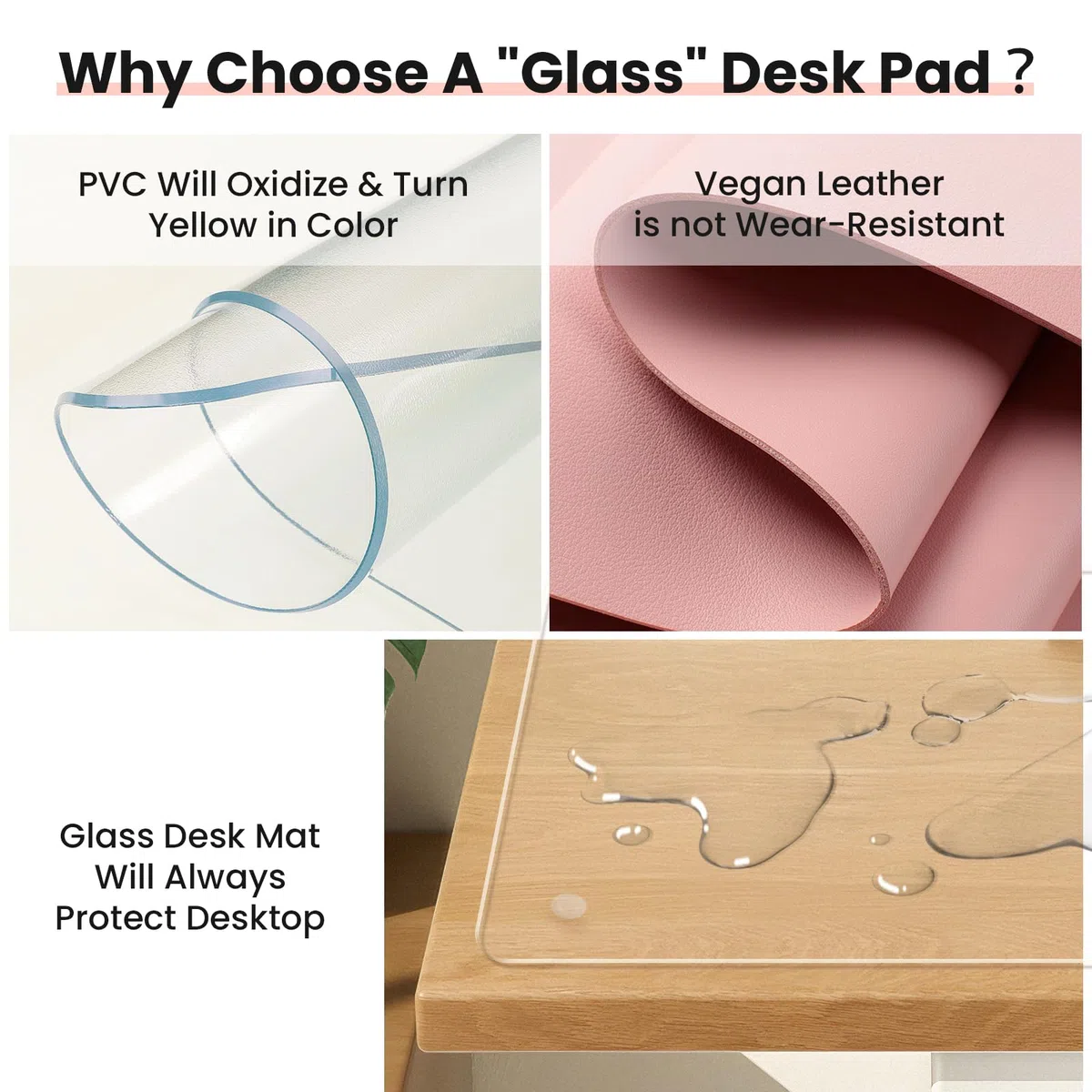 JAMBALAY Schreibtischunterlage aus gehärtetem Glas zum Schutz des Schreibtischs, 81,3 x 50,8 cm, Büro-Schreibtischunterlage für Tastatur und Computer-Monitor, transparente Schreibtischunterlage für