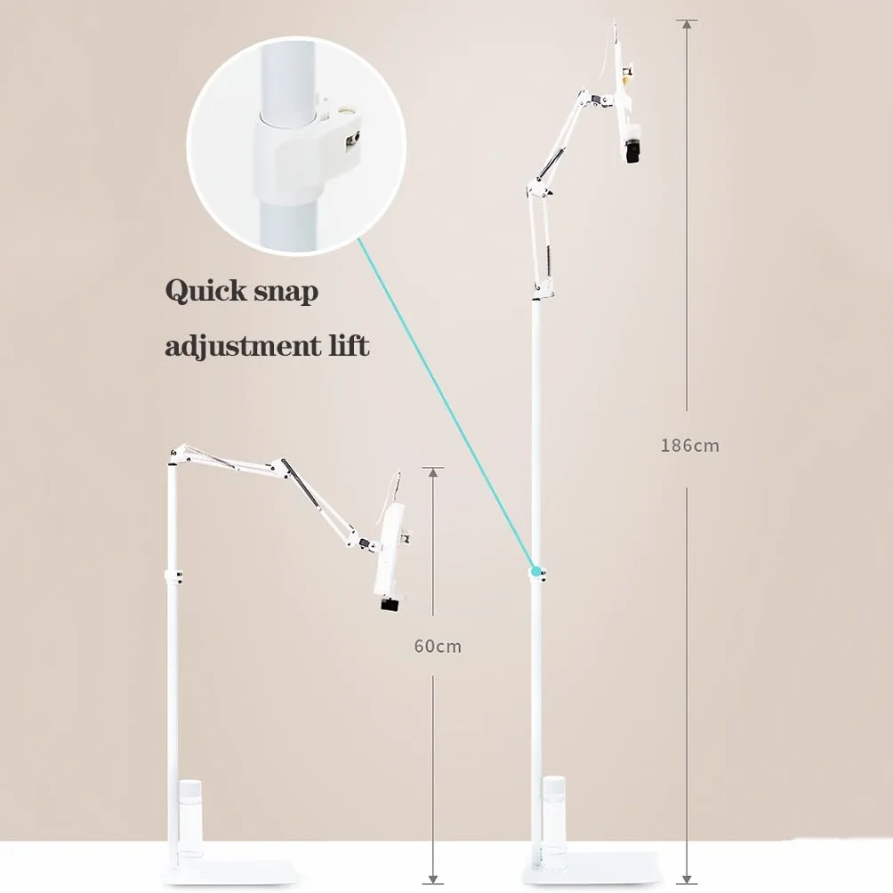 Klappbares Leseregal, Bodenständer, Boden-Leseständer, Buchhalter, höhenverstellbar, Kochbuchständer, Bodenmontage, Langer Arm, Tisch, Bett, Notenständer (Größe: mit Lampe)