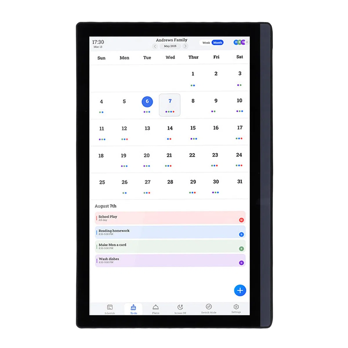 Elektronischer 17,3-Zoll-HD-Touchscreen-Kalender mit Farbcodierten Aufgaben für Einfache Verwaltung und Essensplanung. Horizontaler Intelligenter Familienplaner für Vielbeschäftigte Eltern